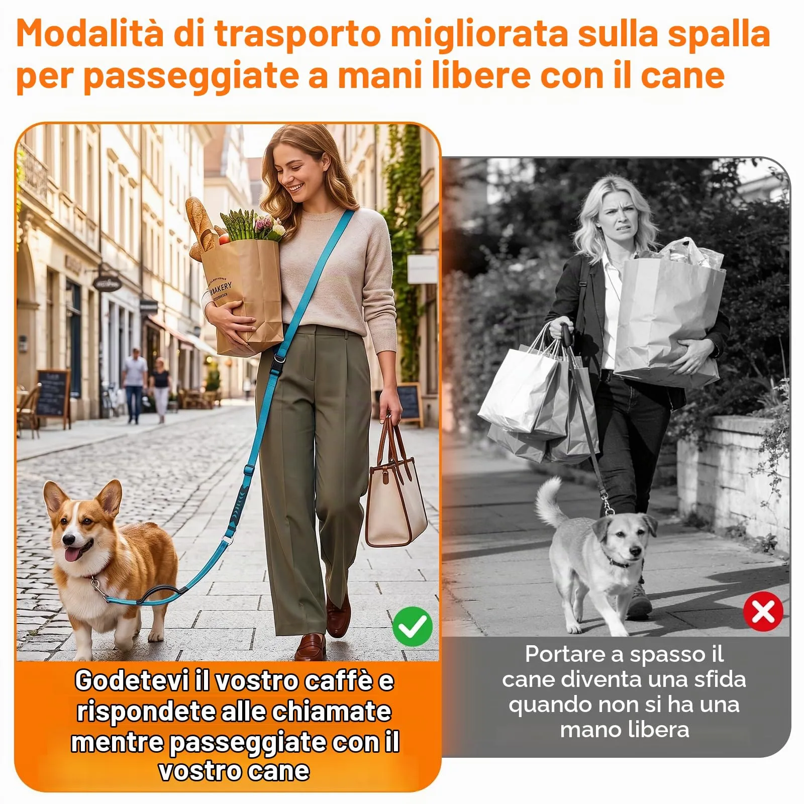 X XBEN Guinzaglio Cani Mani Libere Multifunzionale per Corsa e Passeggiate, 2,35 m, Blu - immagine 2