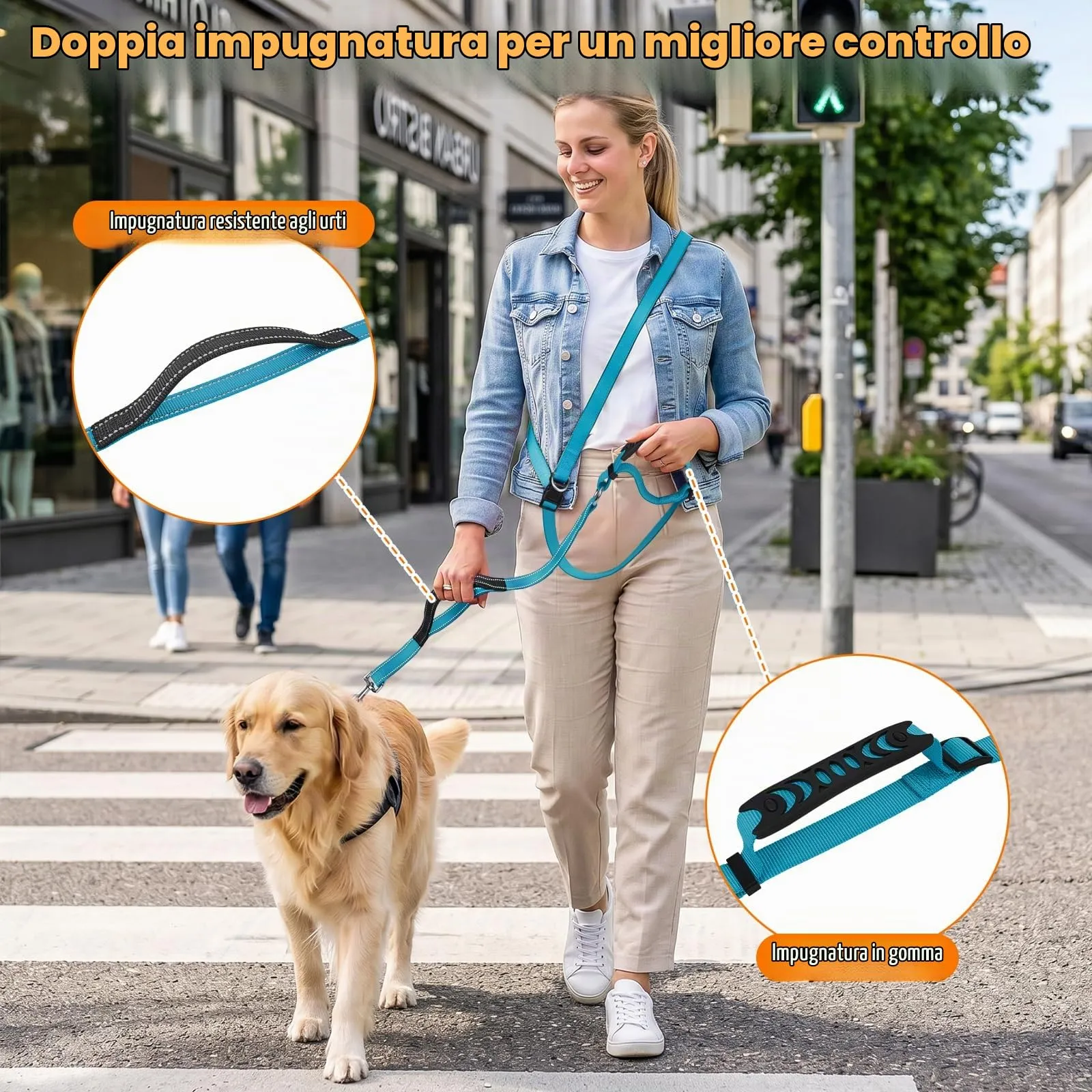 X XBEN Guinzaglio Cani Mani Libere Multifunzionale per Corsa e Passeggiate, 2,35 m, Blu - immagine 4