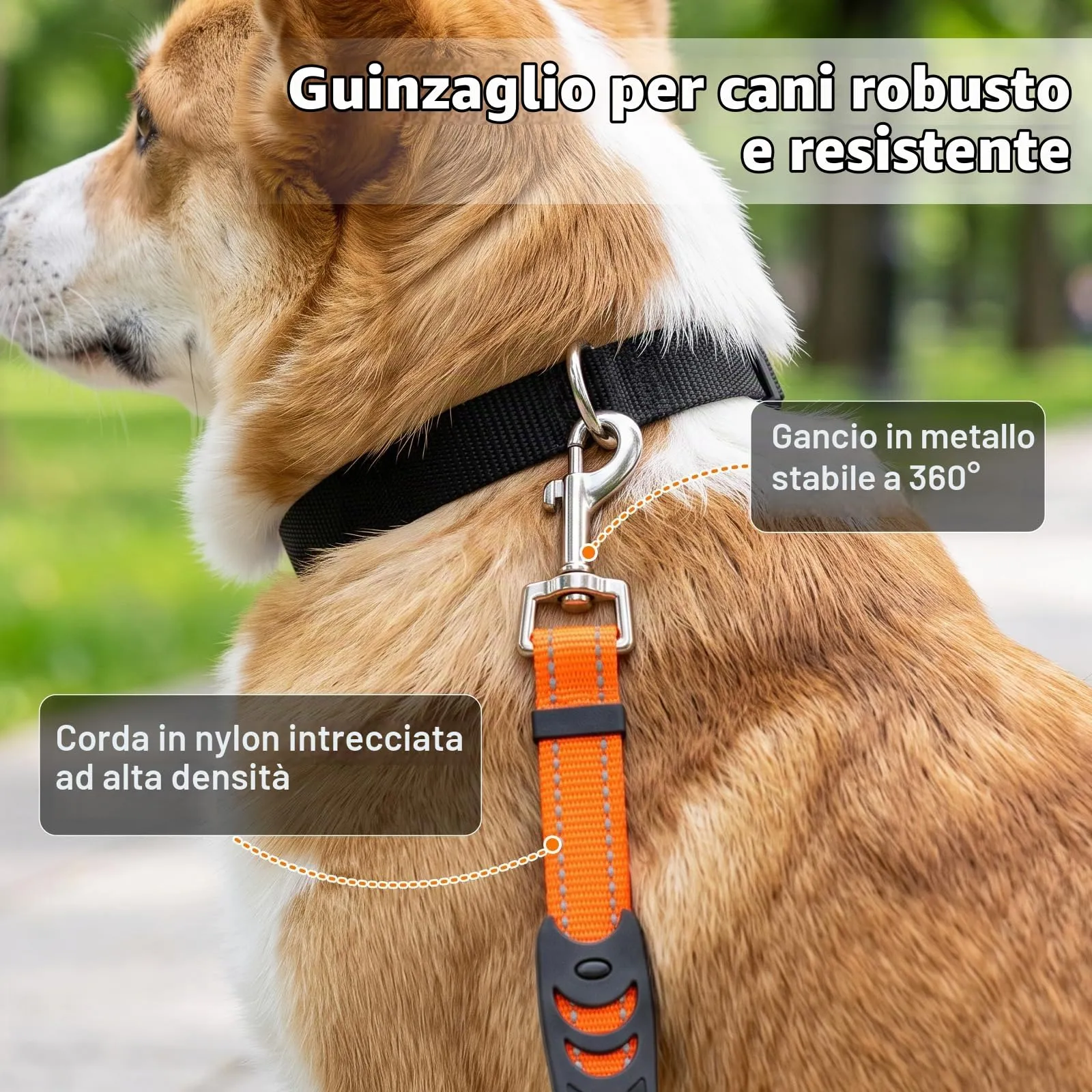 X XBEN Guinzaglio Cani Mani Libere per Cani di Piccola Taglia, 2,35 m, Arancione - immagine 5