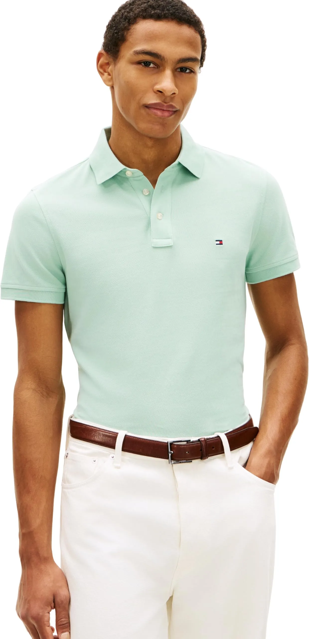 Tommy Hilfiger 1985 Slim Fit Polo Shirt, Verde (Crushed Mint), M - immagine 1