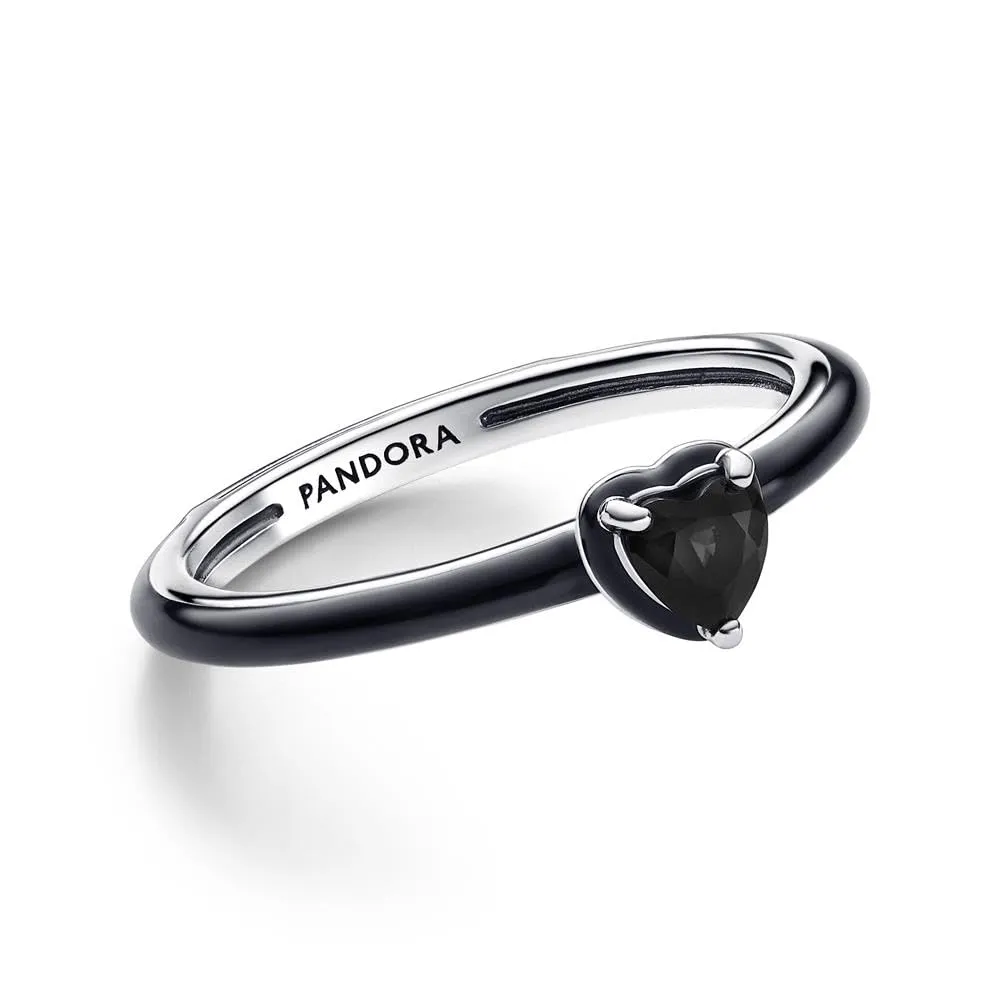 Pandora Me Anello con Cuore in Argento 925 con Cristallo Nero e Smalto Nero, 62 - immagine 2