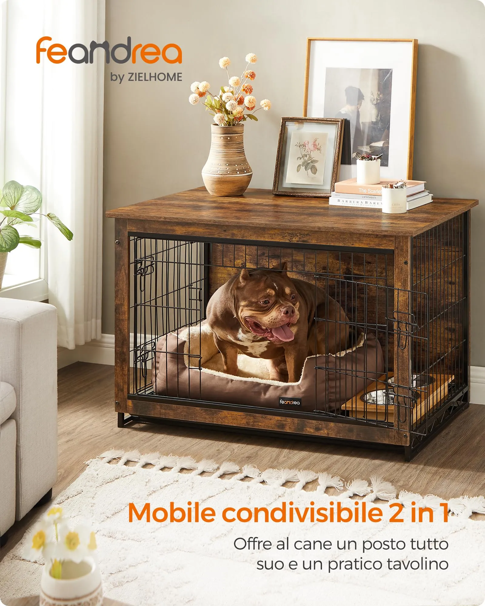 Feandrea Gabbia per Cani con Mobile Tavolino, 2 Porte, fino a 32 kg - immagine 2