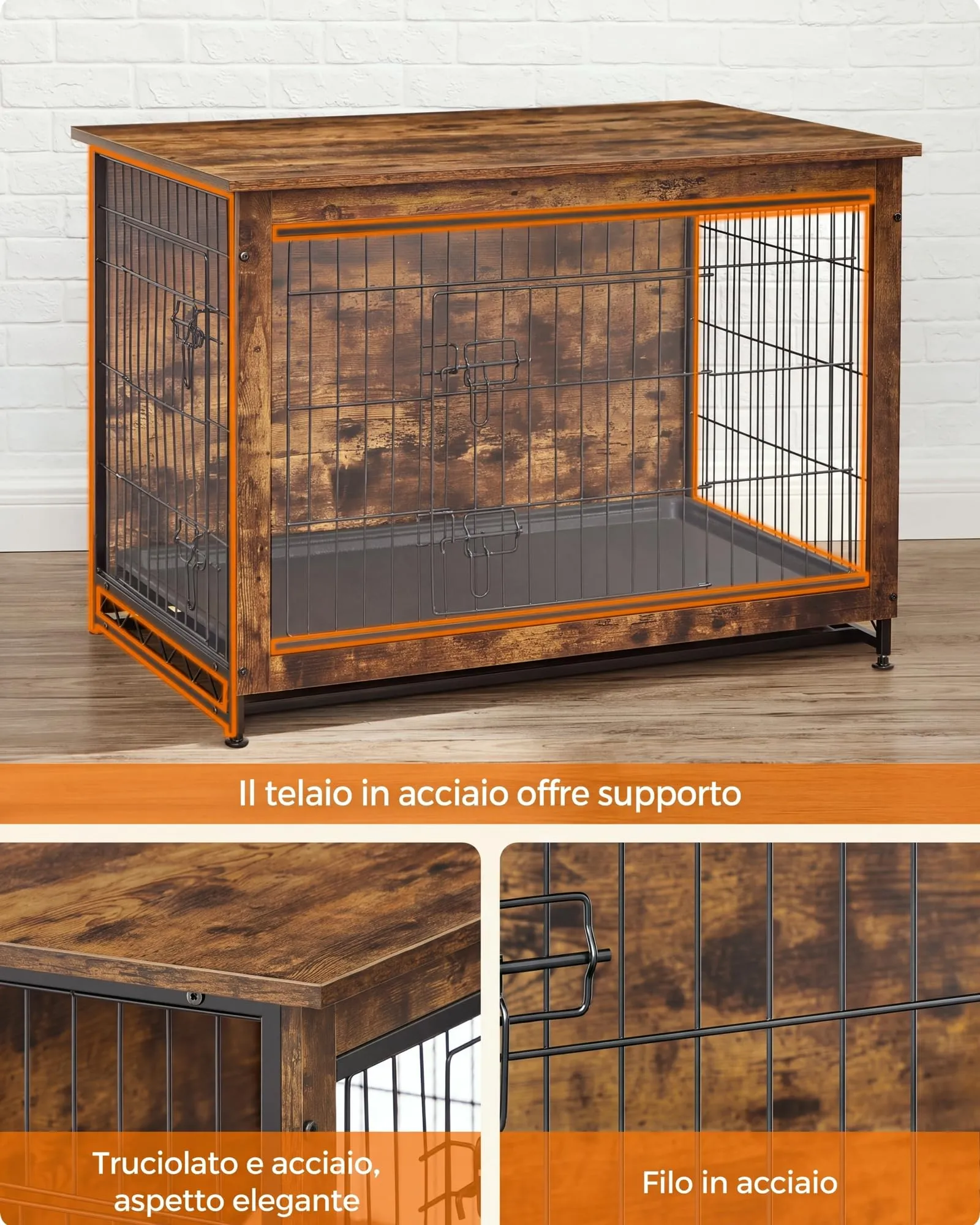 Feandrea Gabbia per Cani con Mobile Tavolino, 2 Porte, fino a 32 kg - immagine 3