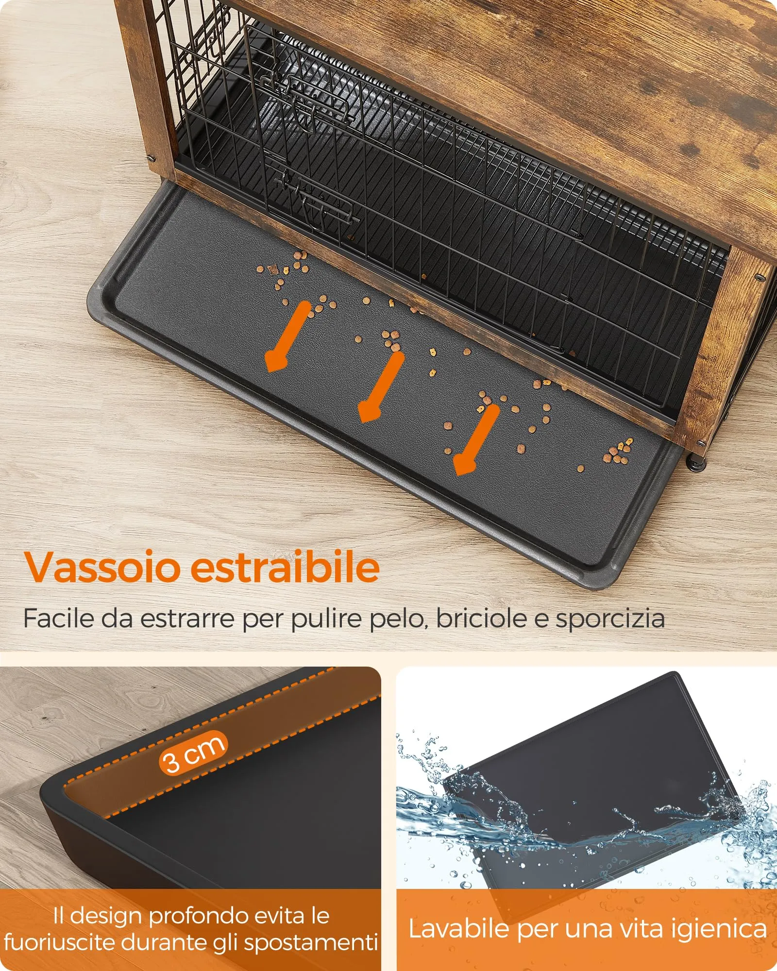 Feandrea Gabbia per Cani con Mobile Tavolino, 2 Porte, fino a 32 kg - immagine 6