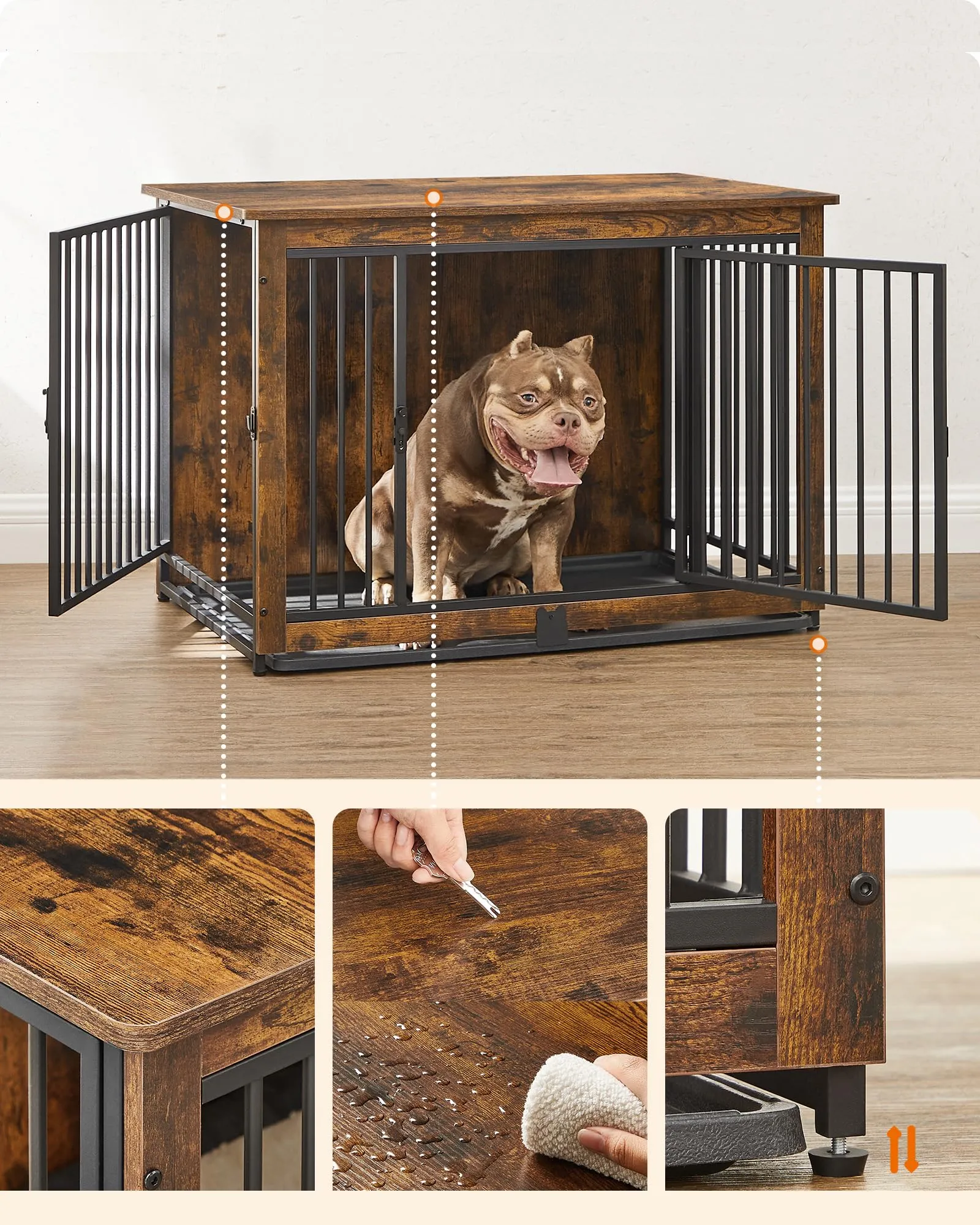 Feandrea Gabbia per Cani con Mobile Tavolino, 2 Porte, fino a 32 kg - immagine 8
