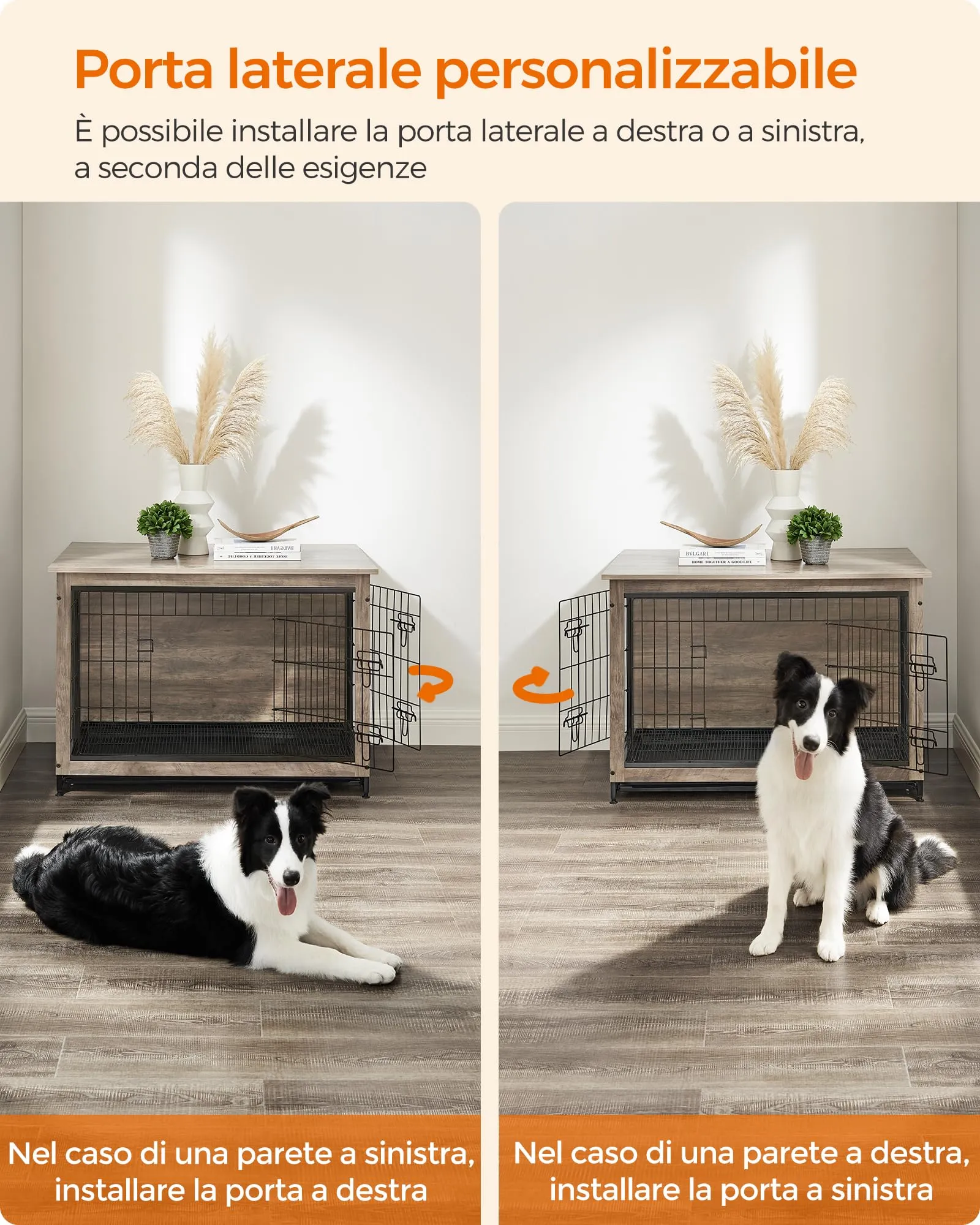 Feandrea Gabbia per Cani Mobile Tavolino, Cuccia Moderna da Interno fino a 32 kg, Vassoio Rimovibile, 2 Porte, Greige PFC003G01 - immagine 4