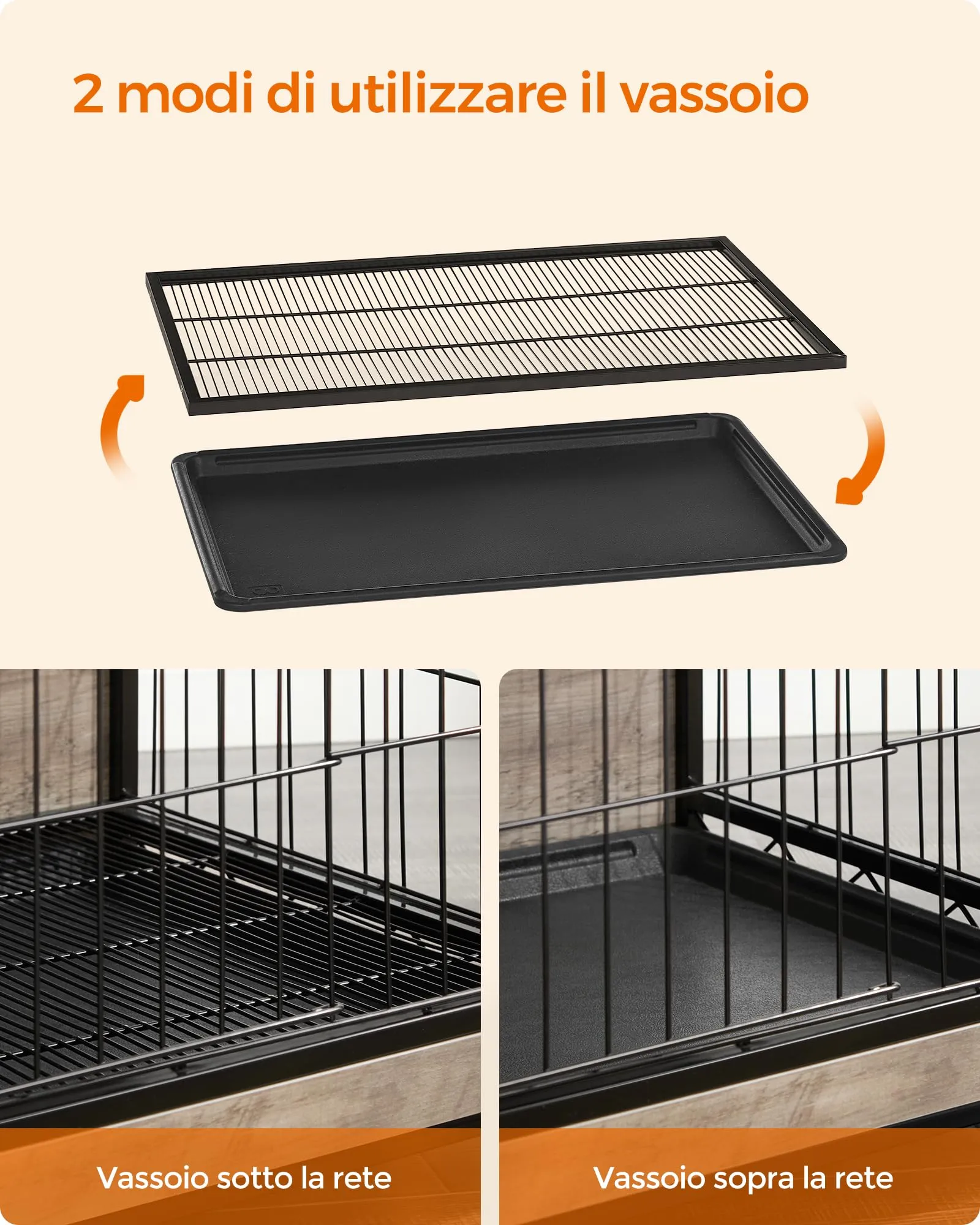 Feandrea Gabbia per Cani Mobile Tavolino, Cuccia Moderna da Interno fino a 32 kg, Vassoio Rimovibile, 2 Porte, Greige PFC003G01 - immagine 5