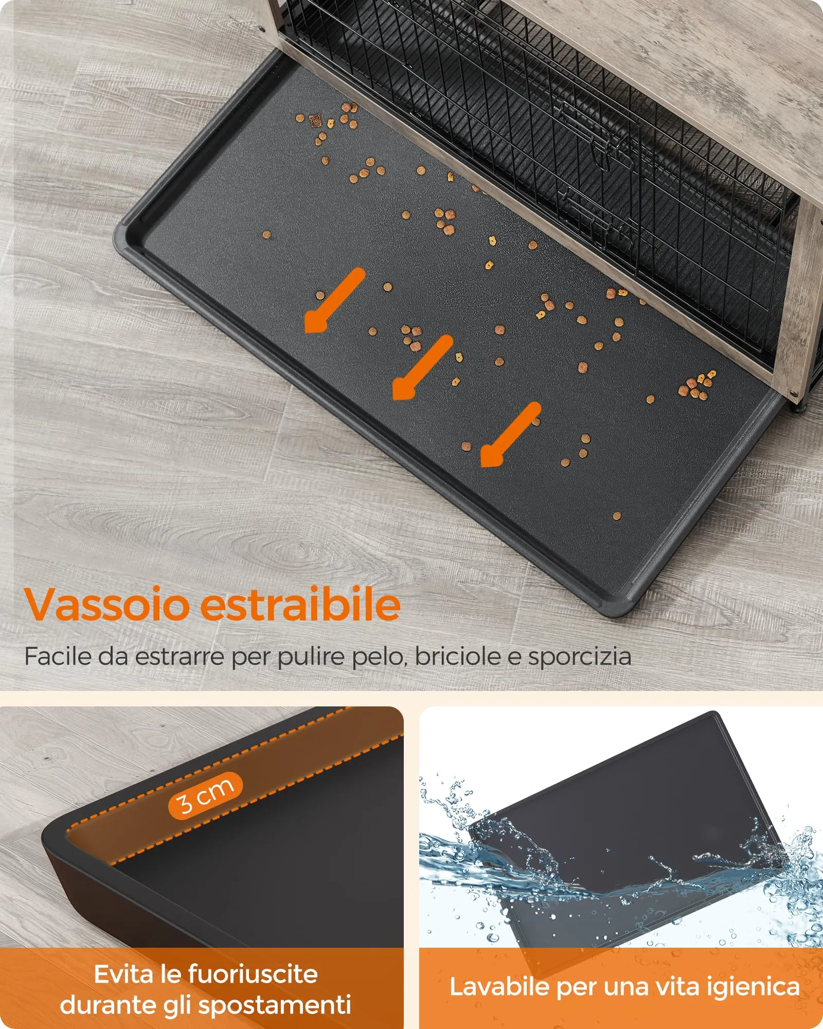 Feandrea Gabbia per Cani Mobile Tavolino, Cuccia Moderna da Interno fino a 32 kg, Vassoio Rimovibile, 2 Porte, Greige PFC003G01 - immagine 7