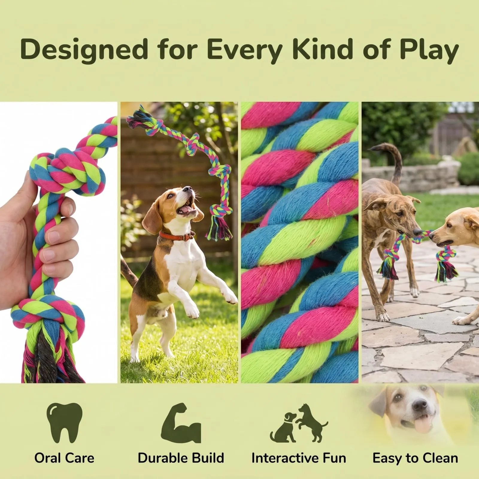 BADCRIS Corda Gioco per Cani in Cotone con 5 Nodi, 95cm - immagine 3