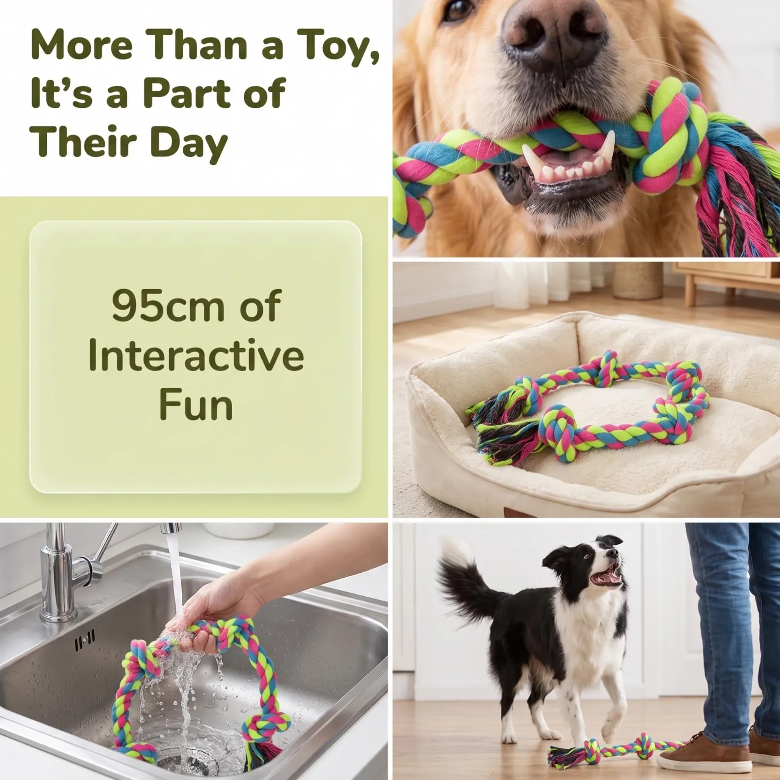 BADCRIS Corda Gioco per Cani in Cotone con 5 Nodi, 95cm - immagine 4