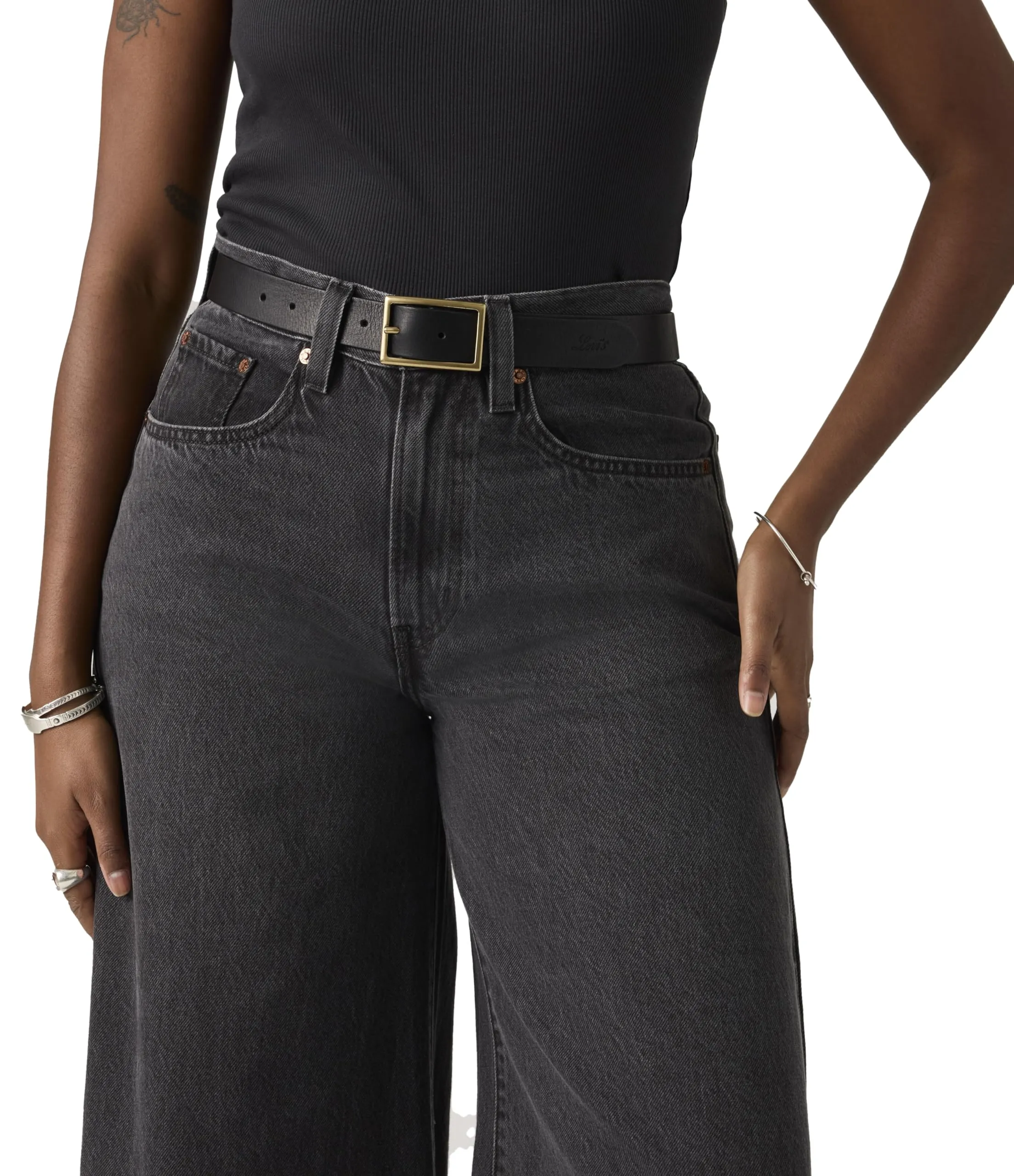 Levi's Rectangle Buckle Belt Donna, Caviar, 90 - immagine 1