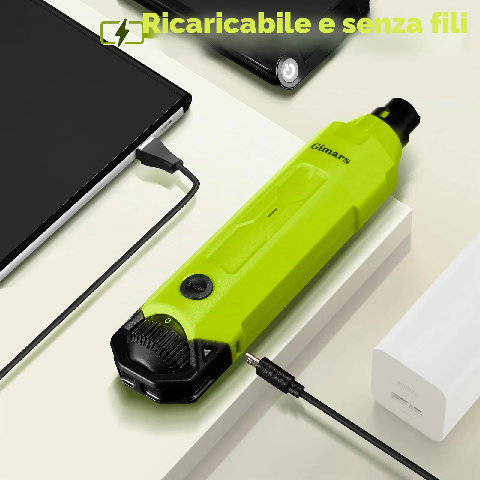 Gimars Lima Unghie Elettrica per Cani, 6 Velocità, Luce LED, Ricaricabile USB, 3 Testine, Verde - immagine 6