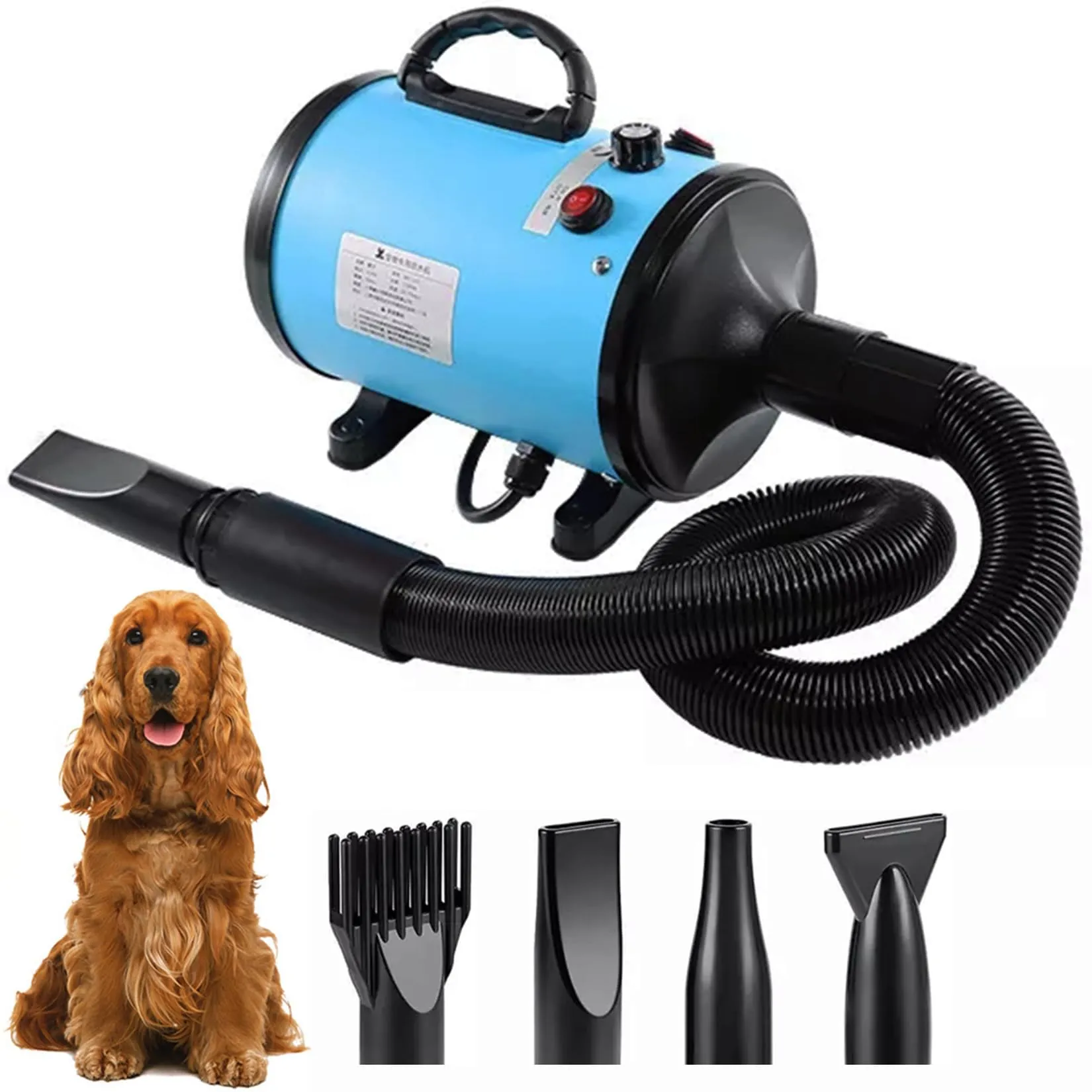 Memows Soffiatore Asciugacapelli per Cani 2800W con 4 Ugelli, Velocità e Temperatura Regolabili (Blu) - immagine 1