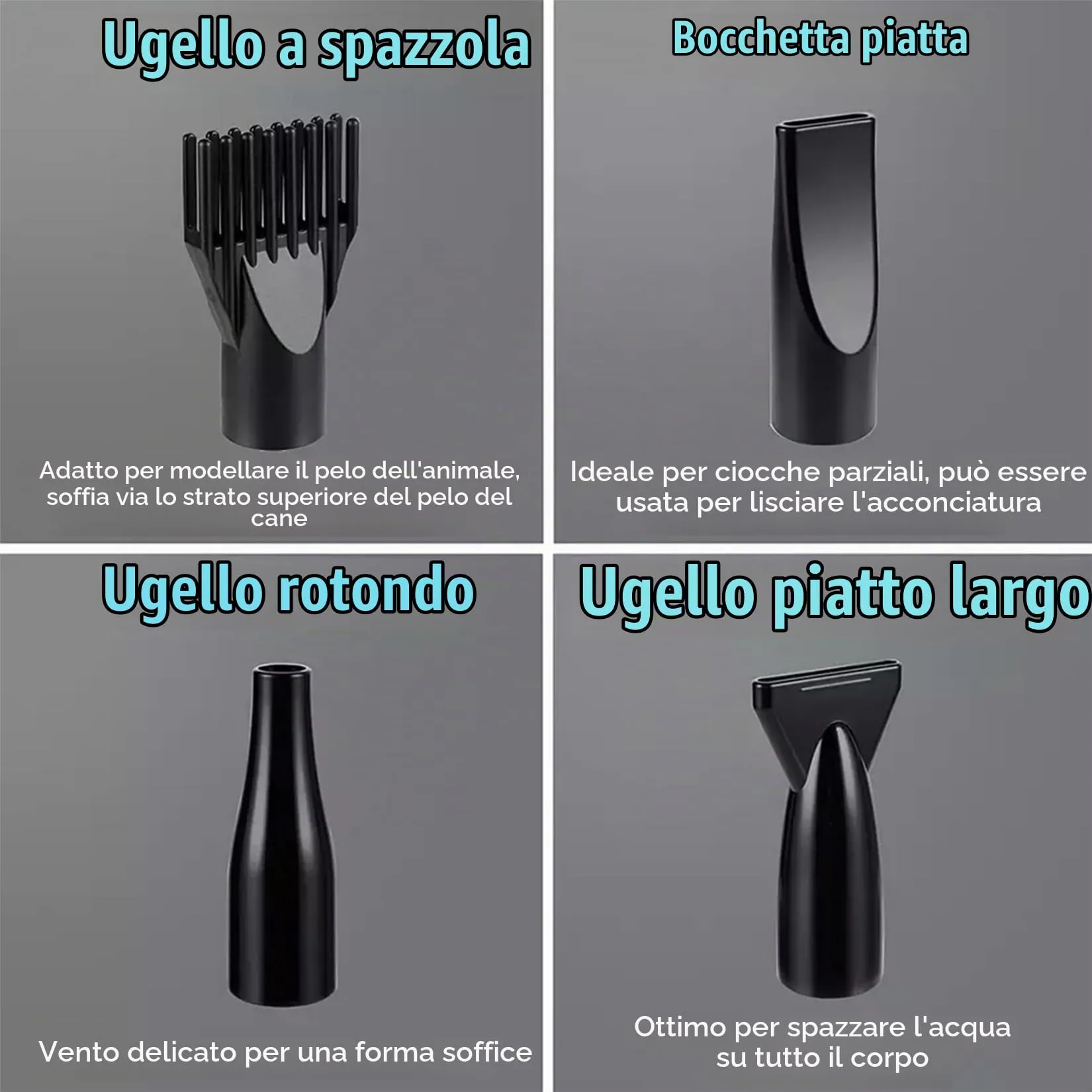 Memows Soffiatore Asciugacapelli per Cani 2800W con 4 Ugelli, Velocità e Temperatura Regolabili (Blu) - immagine 3