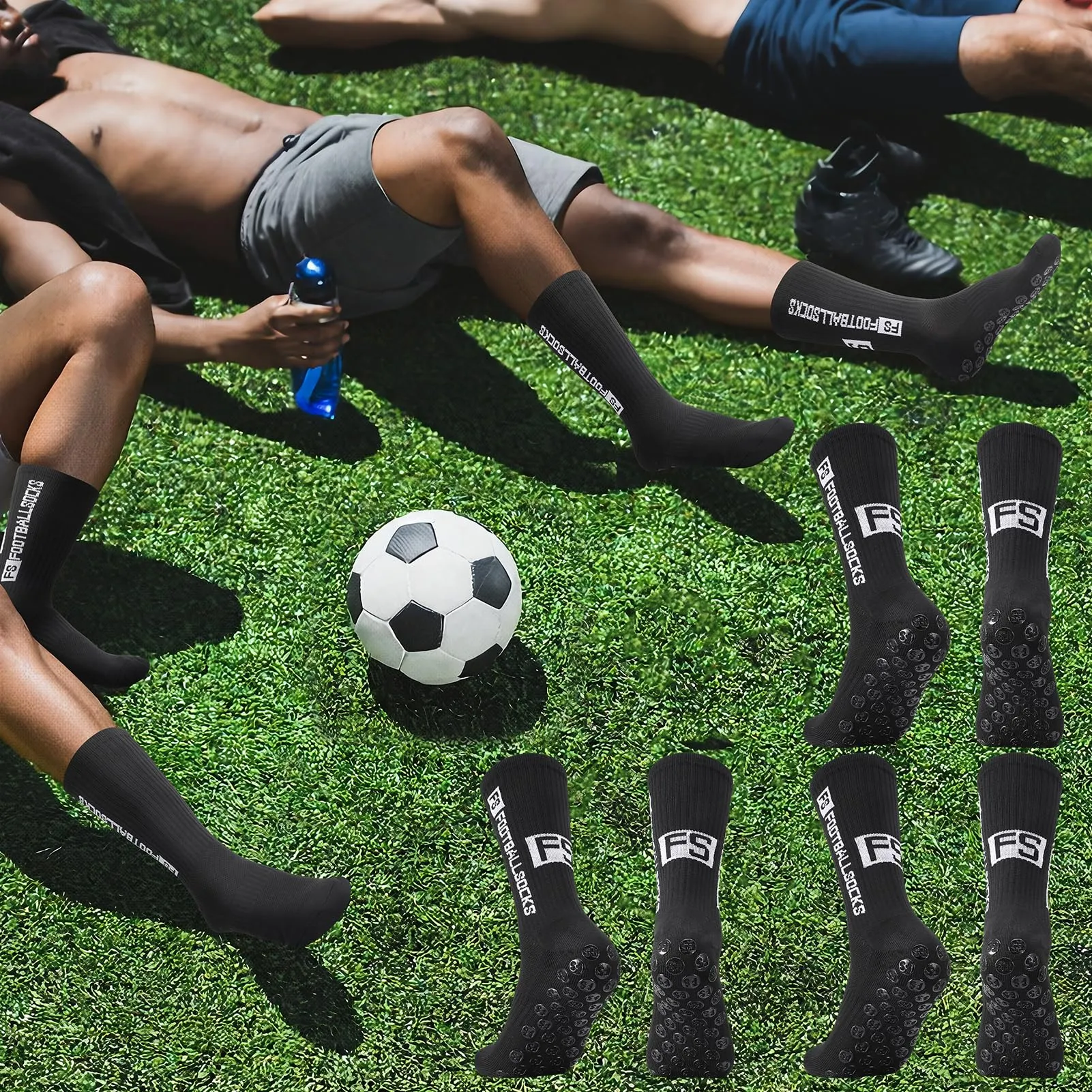 Utensilsto Calzini da calcio antiscivolo traspiranti, Nero, 35-39, Confezione da 3 paia - immagine 2