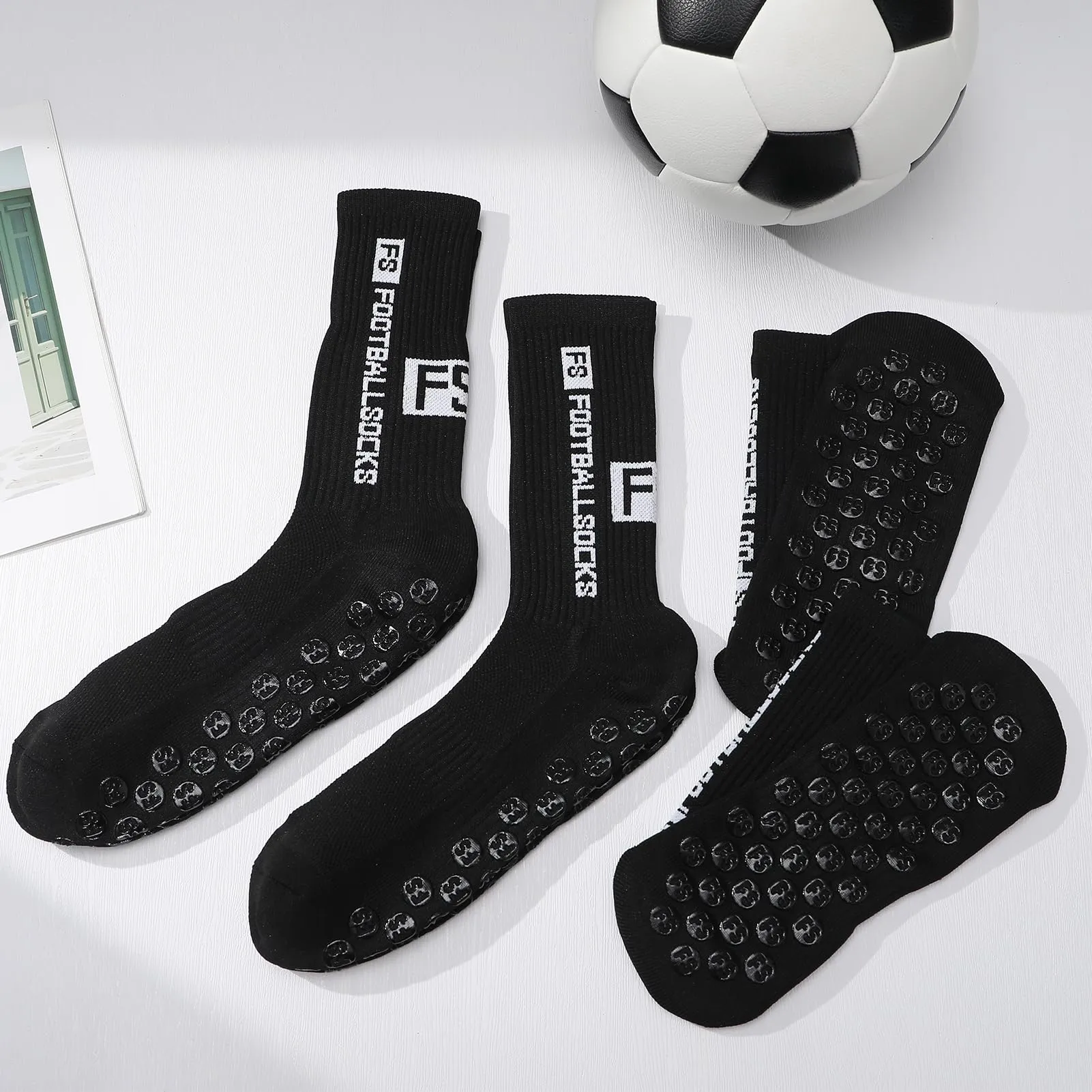 Utensilsto Calzini da calcio antiscivolo traspiranti, Nero, 35-39, Confezione da 3 paia - immagine 7