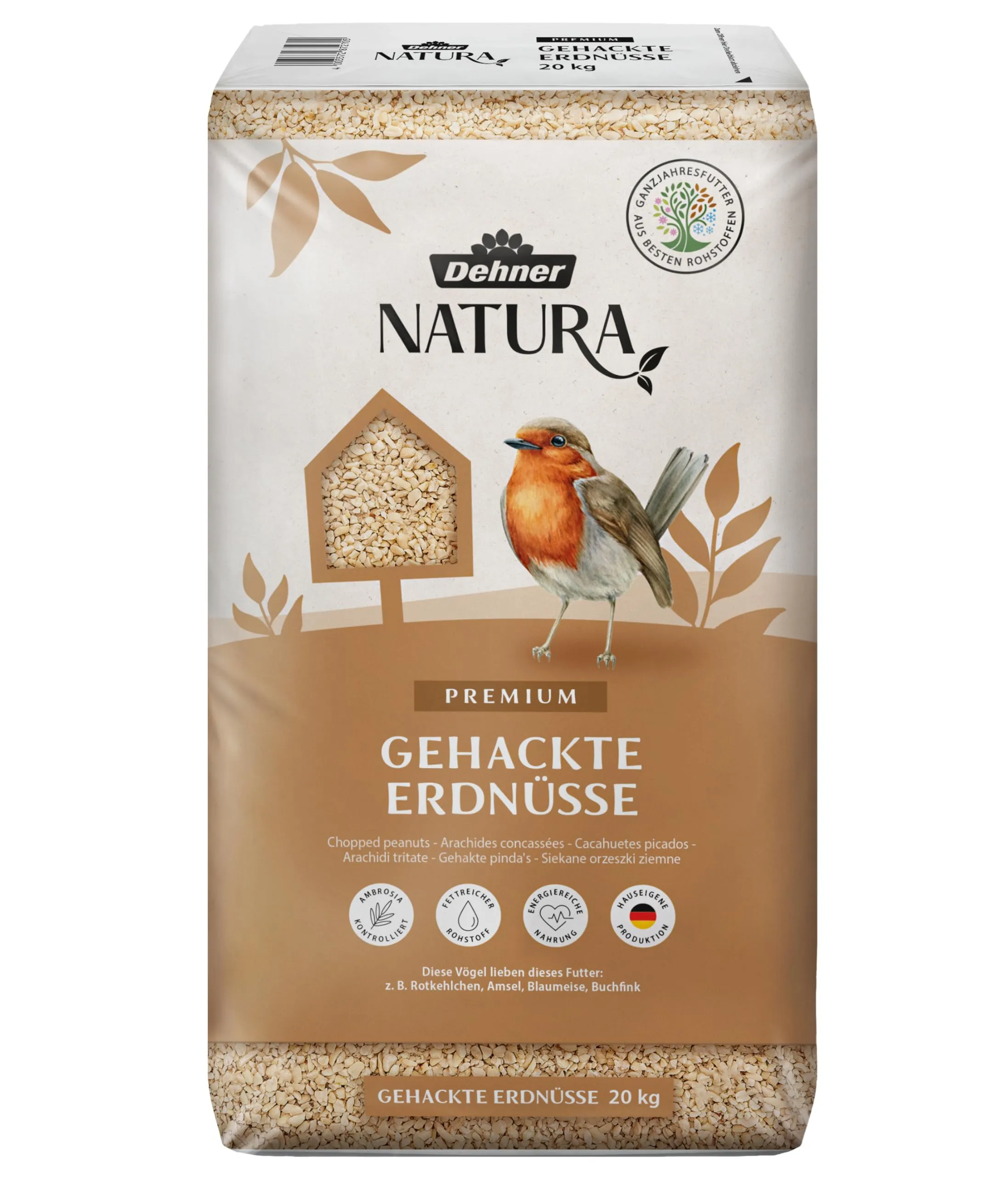 Dehner Natura Premium Mangime per Uccelli Selvatici, Arachidi Tritate, 20 kg - immagine 1