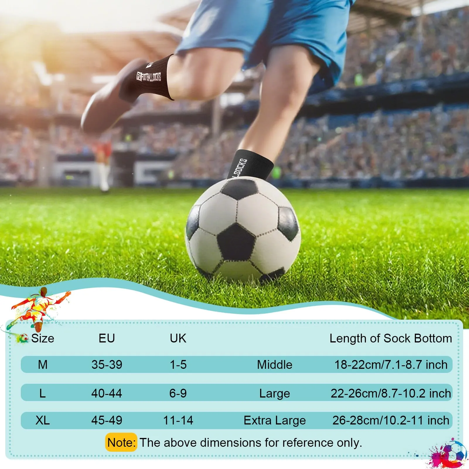 Utensilsto Calzini da calcio antiscivolo con grip, traspiranti, 3 paia, Nero, 40-44 - immagine 3