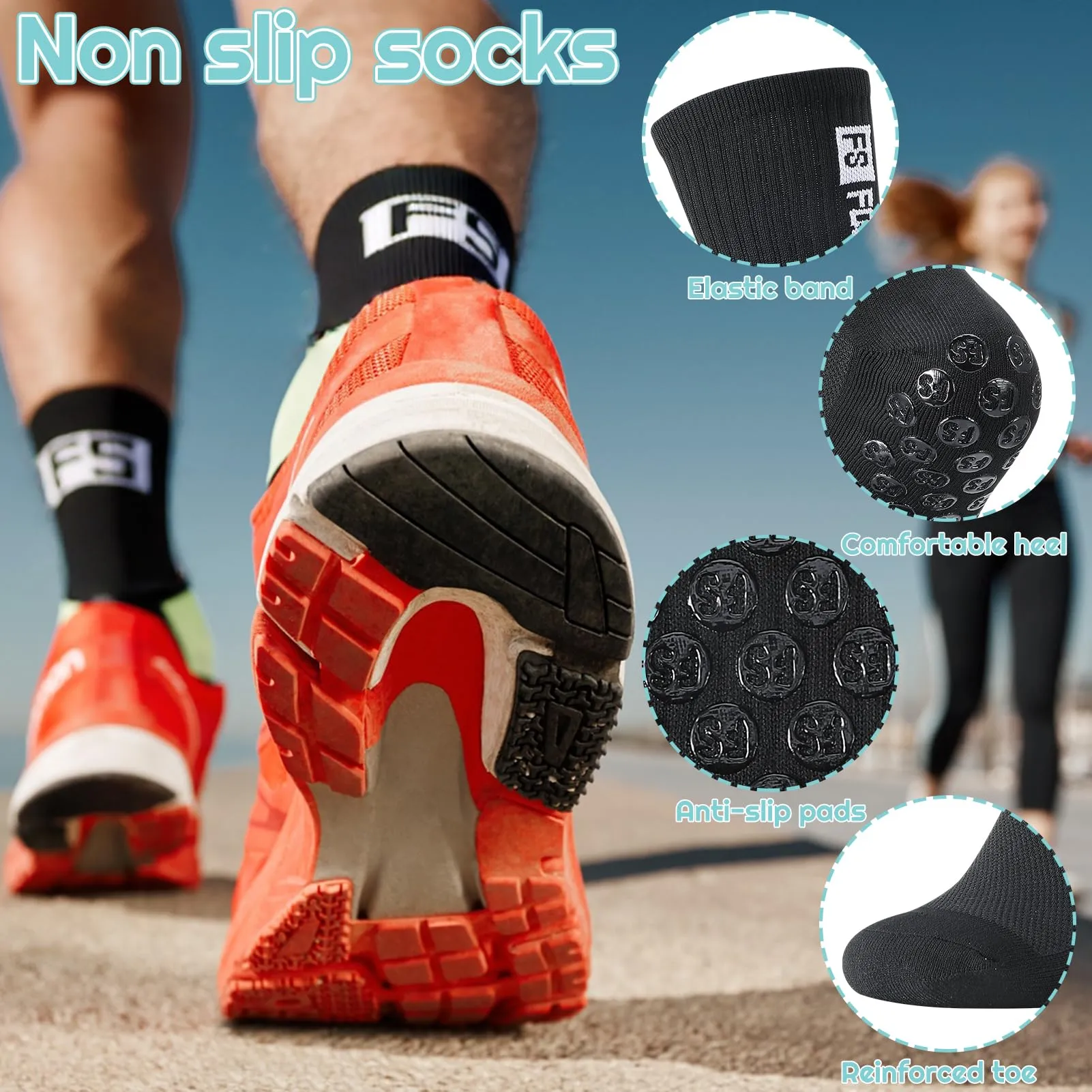 Utensilsto Calzini da calcio antiscivolo con grip, traspiranti, 3 paia, Nero, 40-44 - immagine 5