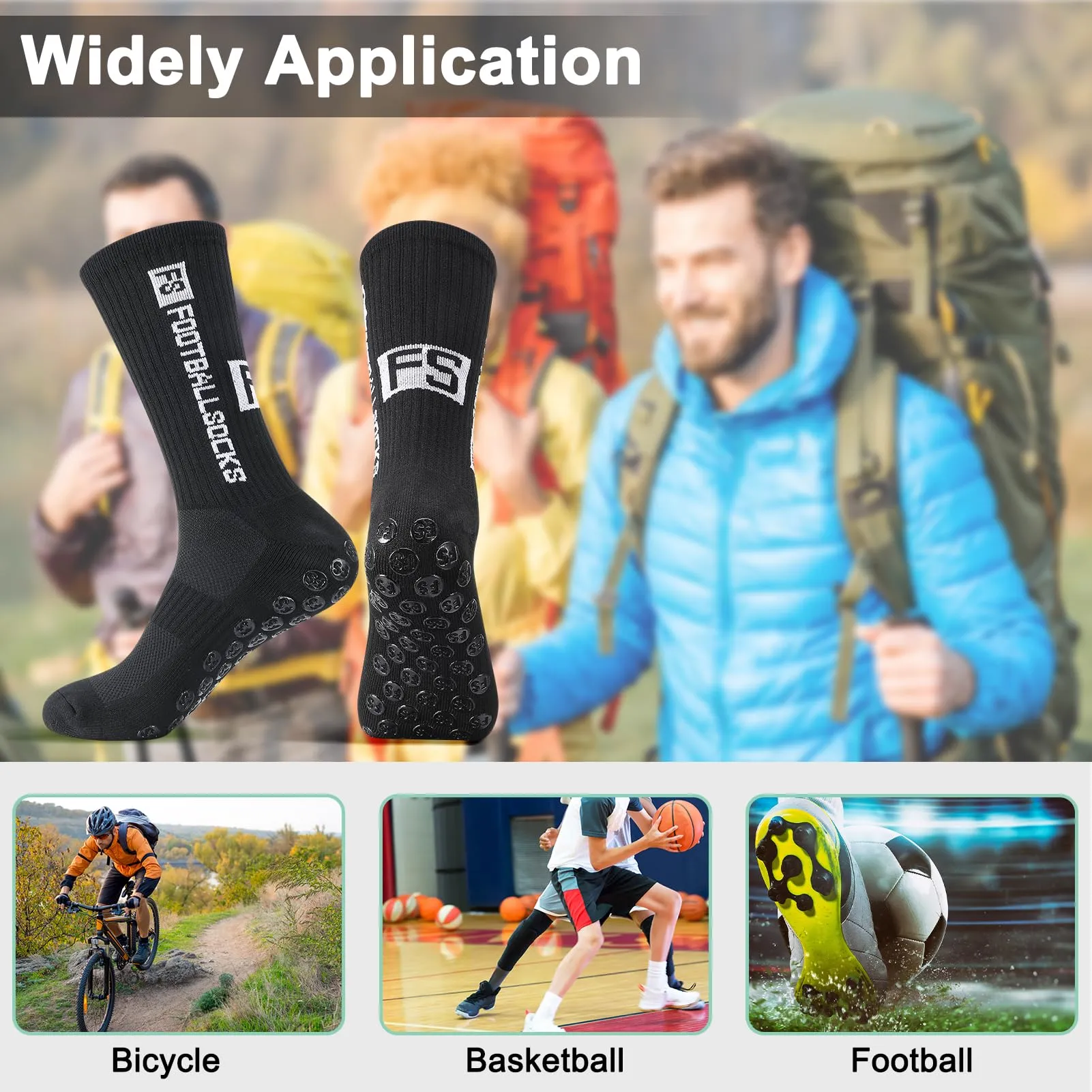 Utensilsto Calzini da calcio antiscivolo con grip, traspiranti, 3 paia, Nero, 40-44 - immagine 6