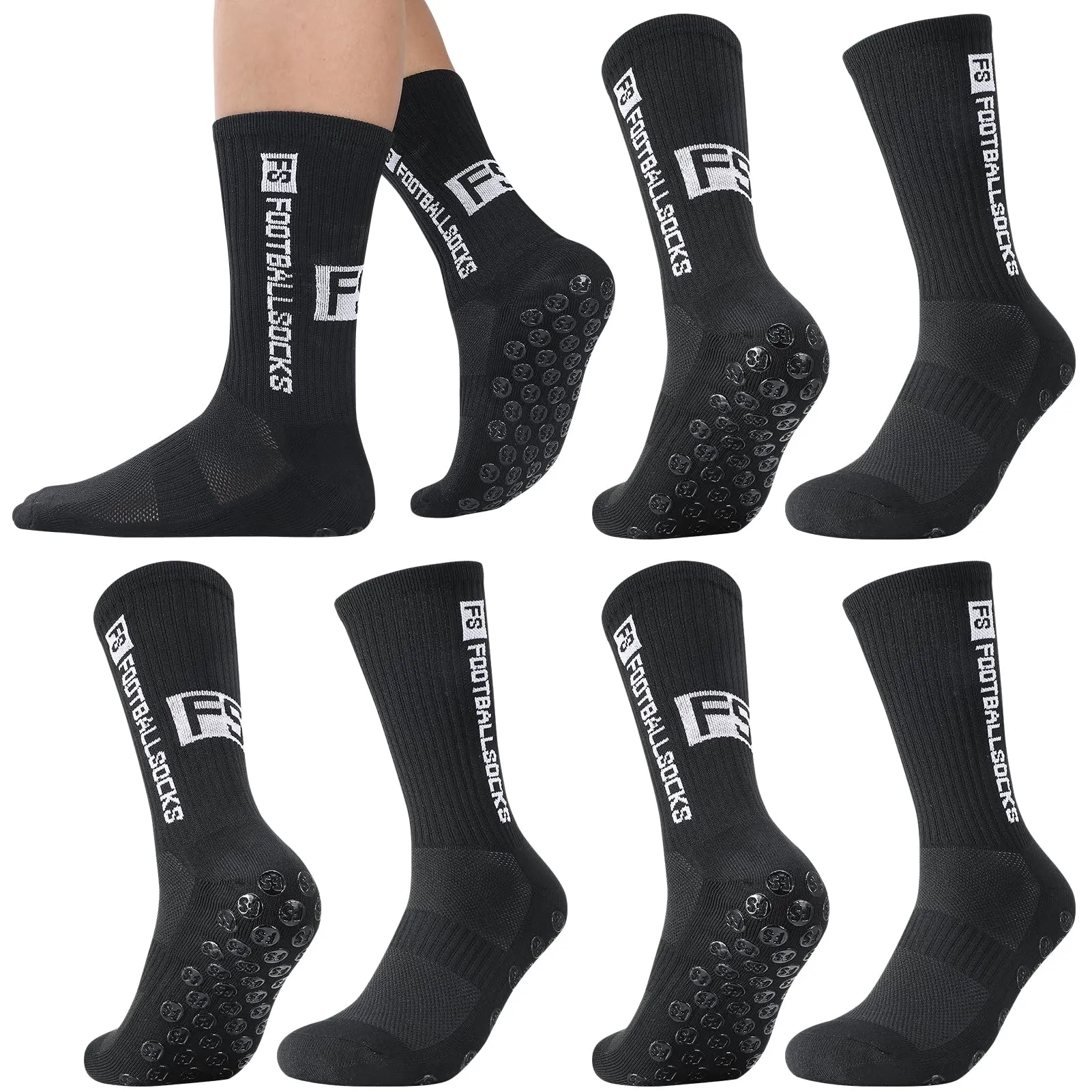Utensilsto Calzini da calcio antiscivolo con grip, traspiranti, 3 paia, Nero, 40-44 - immagine 9