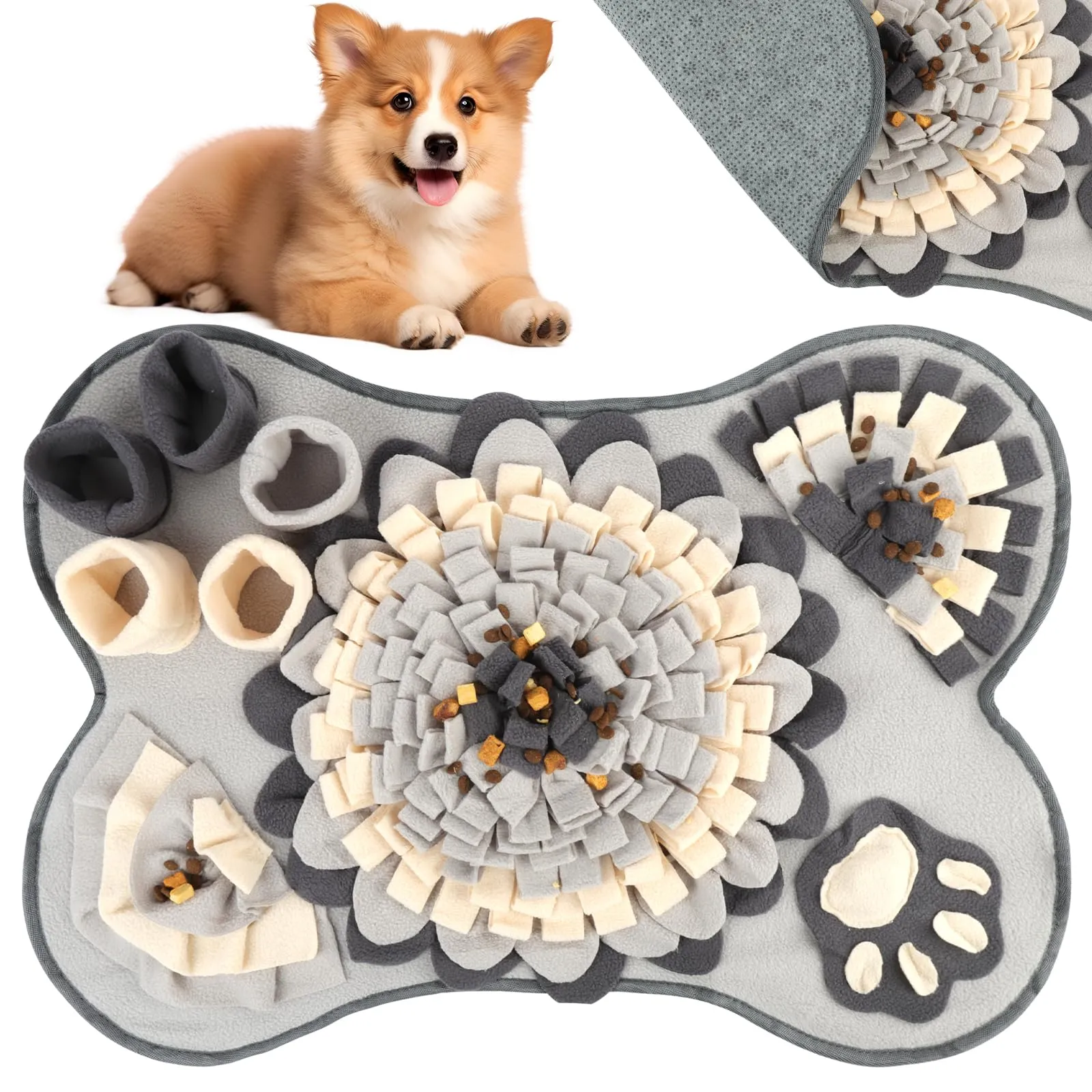 OSDUE Tappeto Olfattivo per Cani, Tappetino Puzzle di Snuffle per Addestramento e Attivazione Mentale, Lavabile e Antiscivolo, 63 x 43 cm, Grigio - immagine 1
