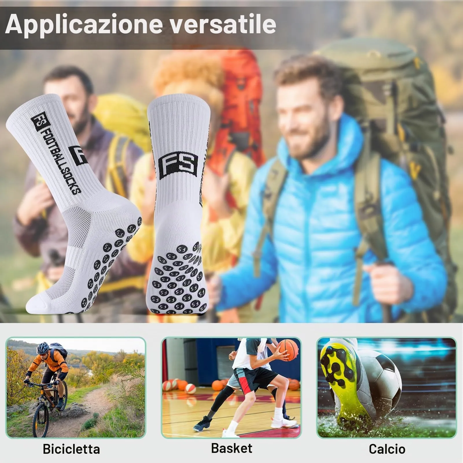 Utensilsto Calzini da calcio antiscivolo grip traspiranti, 3 paia, 40-44 - immagine 6