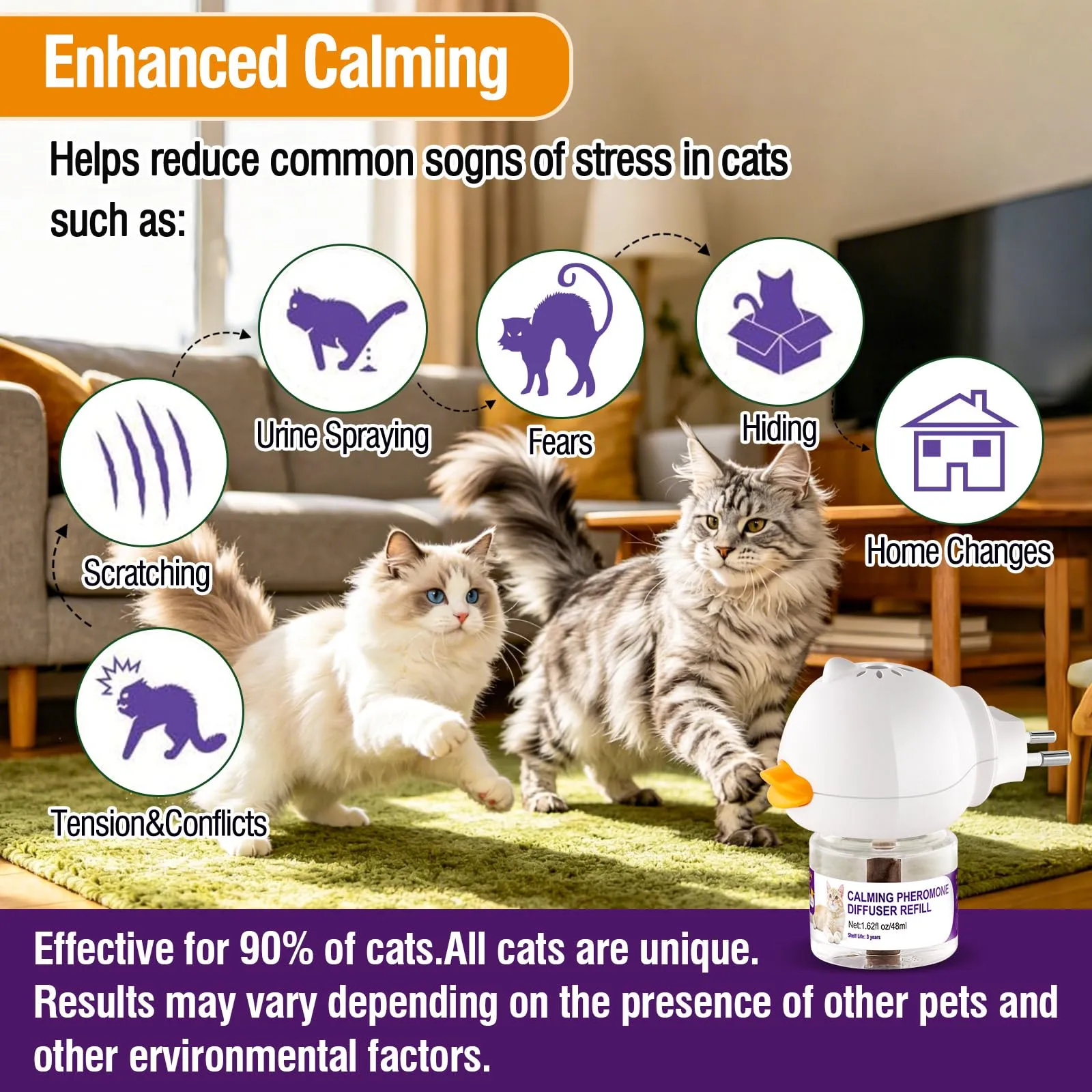 Weilike Diffusore e Spray di feromoni calmanti per gatti, 2 Ricariche + 1 Spray - immagine 2
