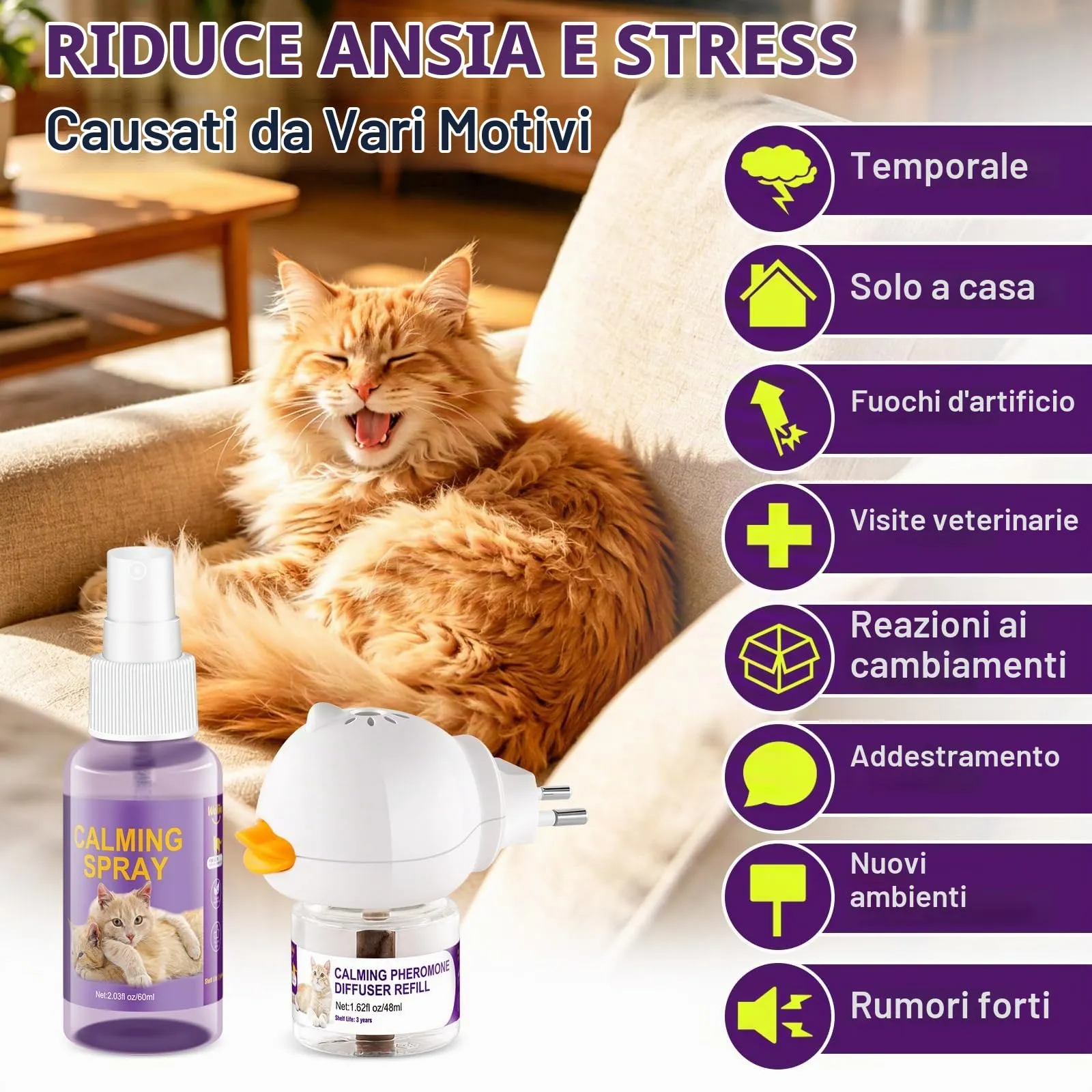 Weilike Diffusore e Spray di feromoni calmanti per gatti, 2 Ricariche + 1 Spray - immagine 3
