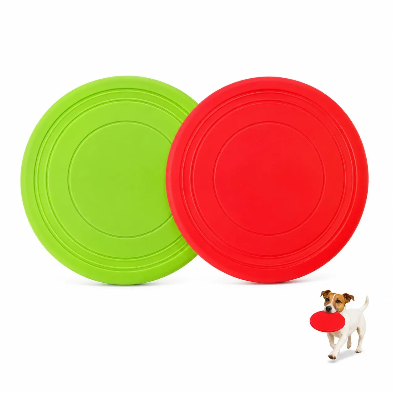 JAPORIA Frisbee per Cani in Gomma Morbida, 2 Pezzi, Rosso e Verde - immagine 1
