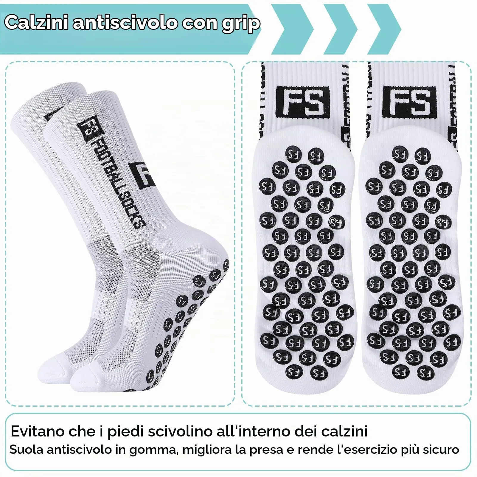 Utensilsto Calzini da calcio antiscivolo con grip, traspiranti, 3 paia, bianco, 35-39 - immagine 4