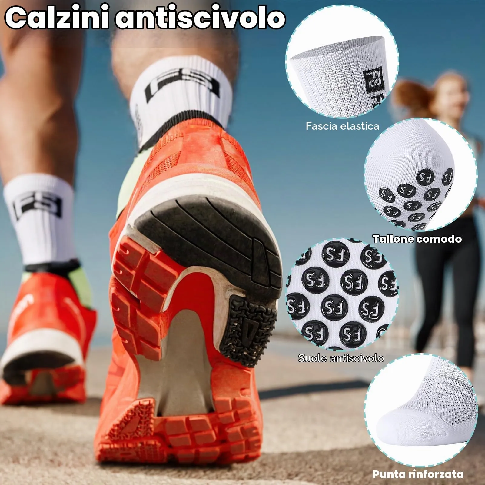 Utensilsto Calzini da calcio antiscivolo con grip, traspiranti, 3 paia, bianco, 35-39 - immagine 5