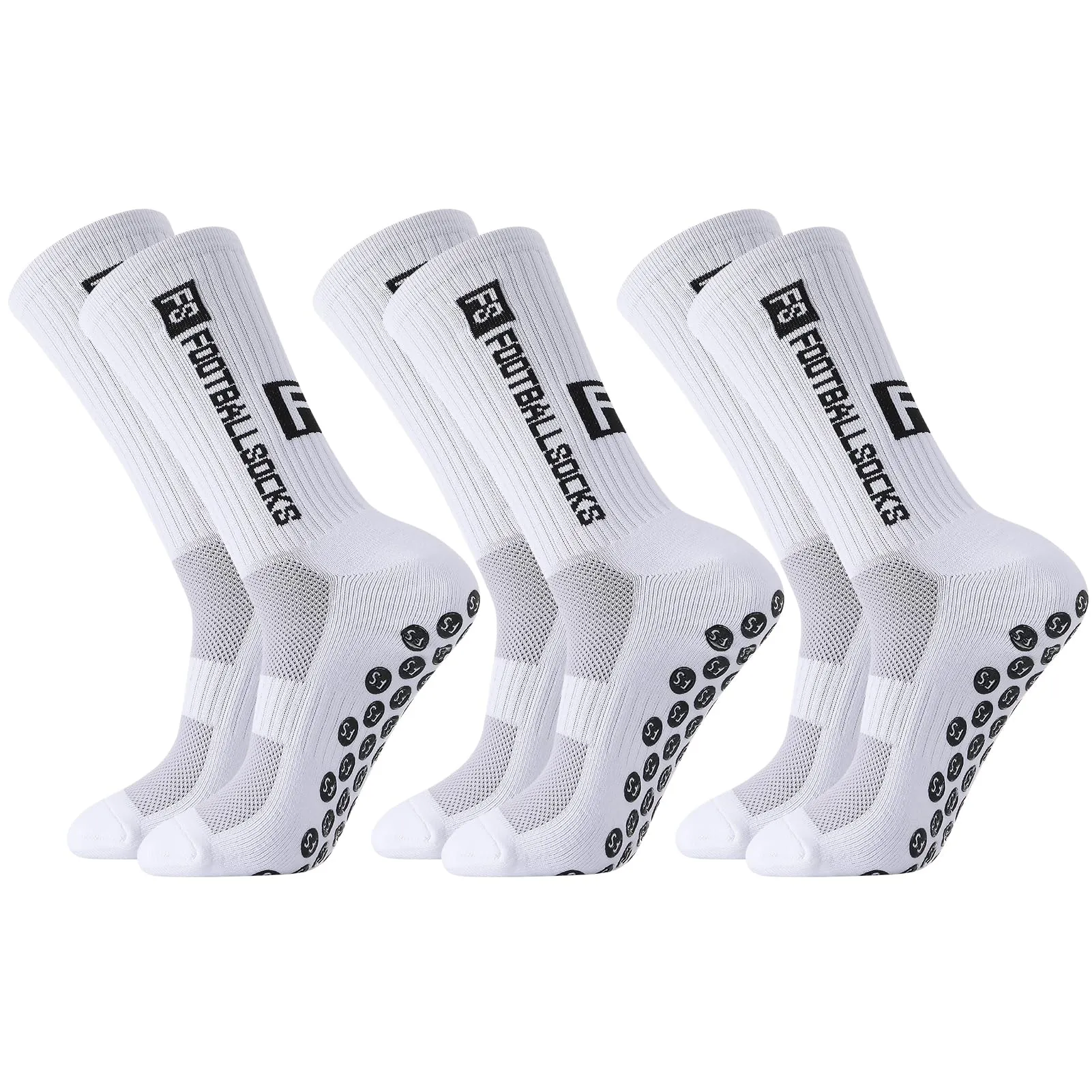 Utensilsto Calzini da calcio antiscivolo con grip, traspiranti, 3 paia, bianco, 35-39 - immagine 8