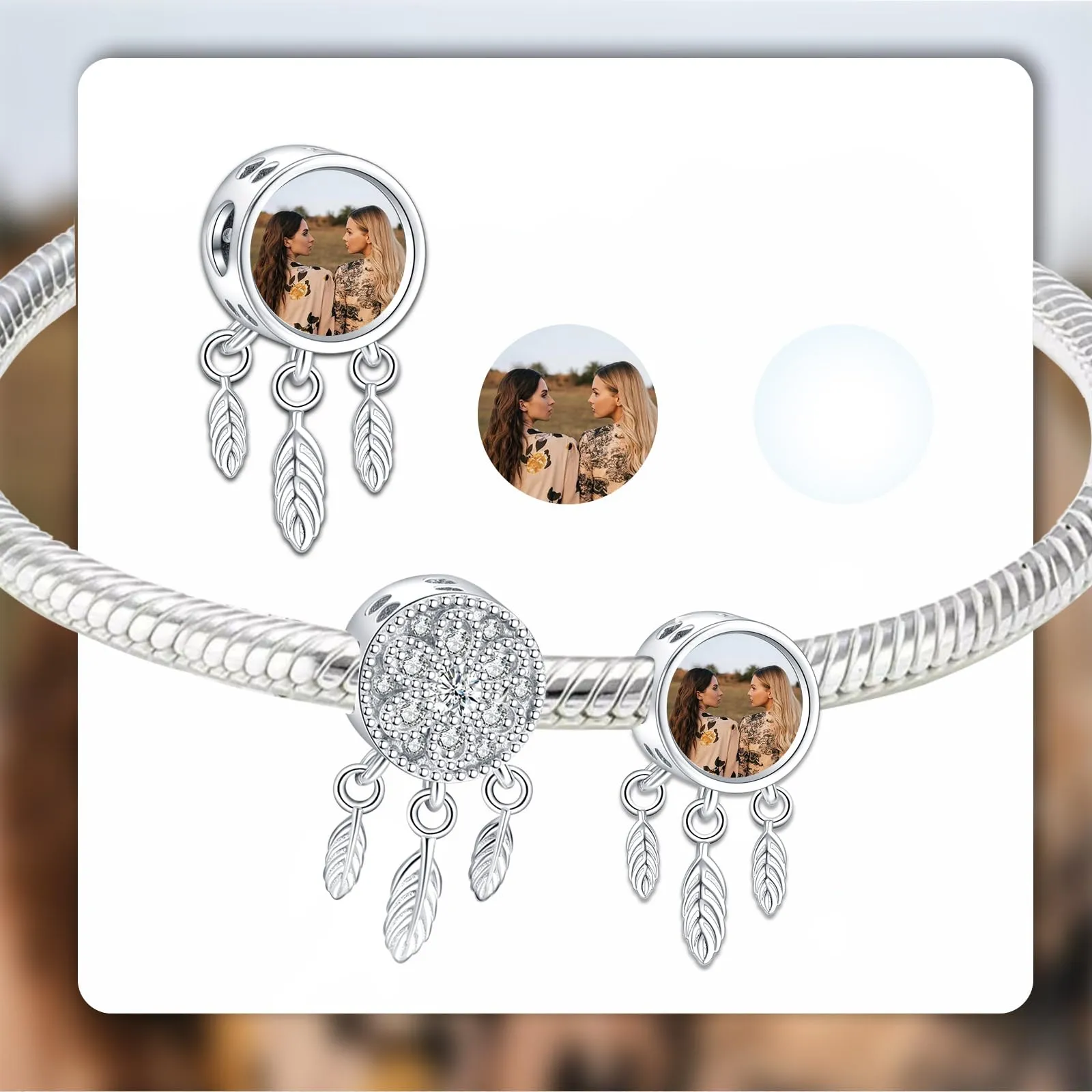 LaMenars Charm Personalizzato con Foto in Argento Sterling 925 per Braccialetti da Donna - immagine 2