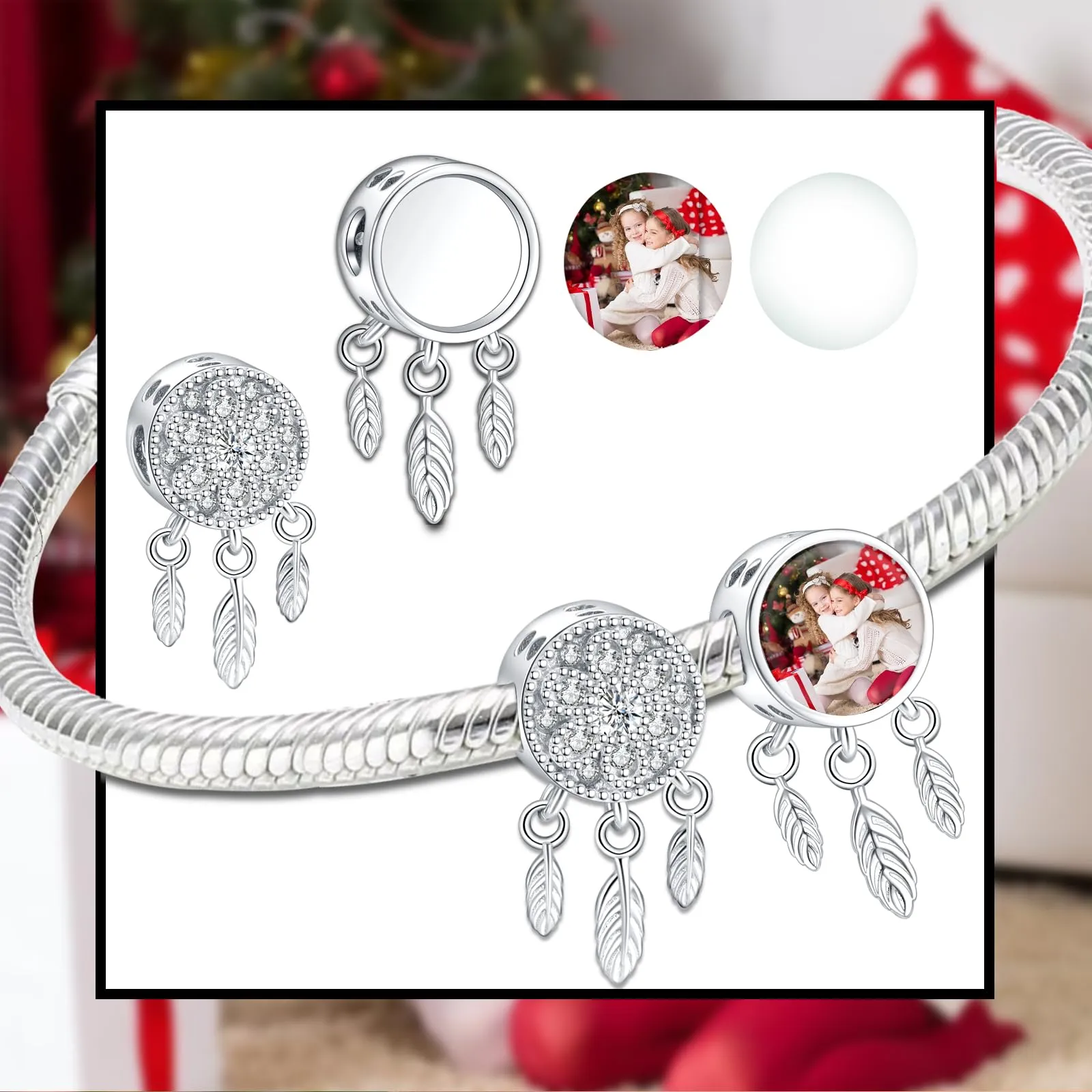 LaMenars Charm Personalizzato con Foto in Argento Sterling 925 per Braccialetti da Donna - immagine 4