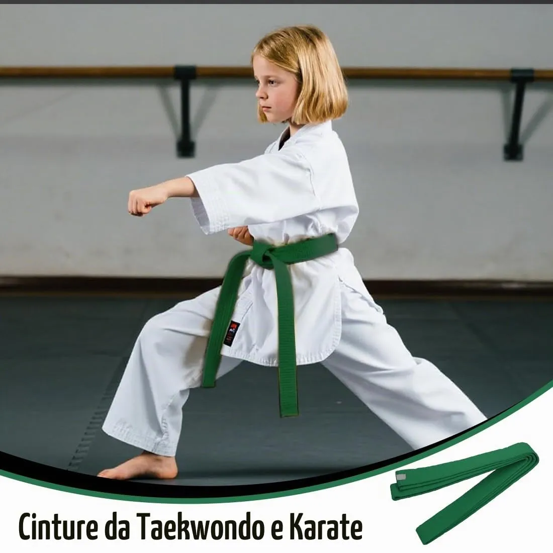 COYUN Cintura Professionale Arti Marziali in Cotone, Verde, 220cm per Taekwondo, Judo e Karate - immagine 3