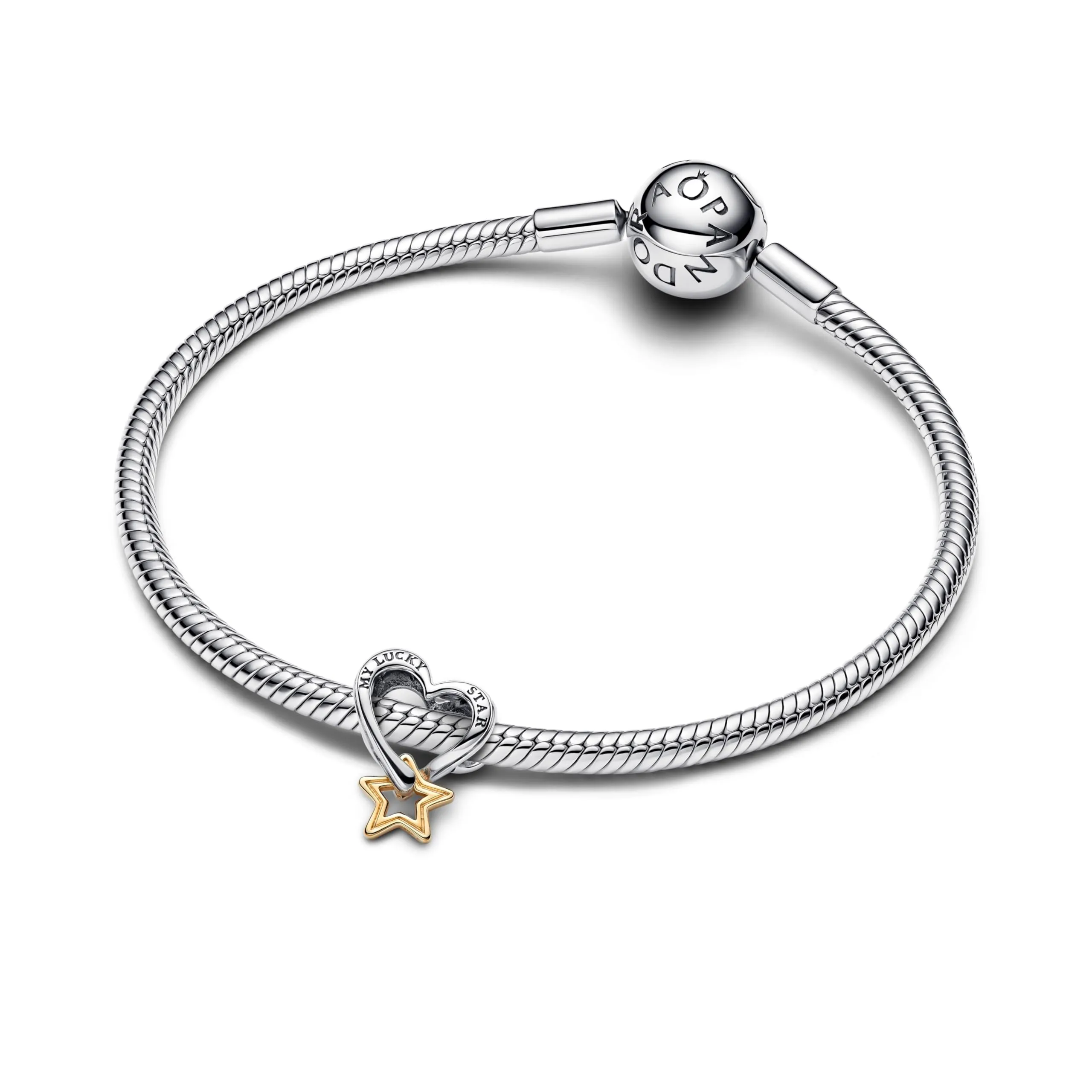 Pandora Moments Lucky Star & Heart Charm in Sterling Silver and Gold Plated Metal, 763513C00 - immagine 2
