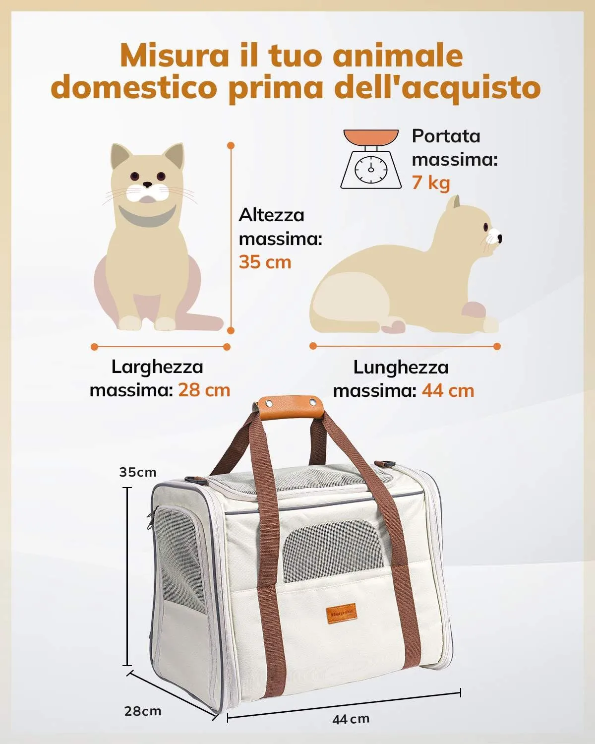 Morpilot Trasportino Trolley per Gatti e Cani con Manico Telescopico e Base Rimovibile, Beige chiaro, 44 x 28 x 35 cm - immagine 2