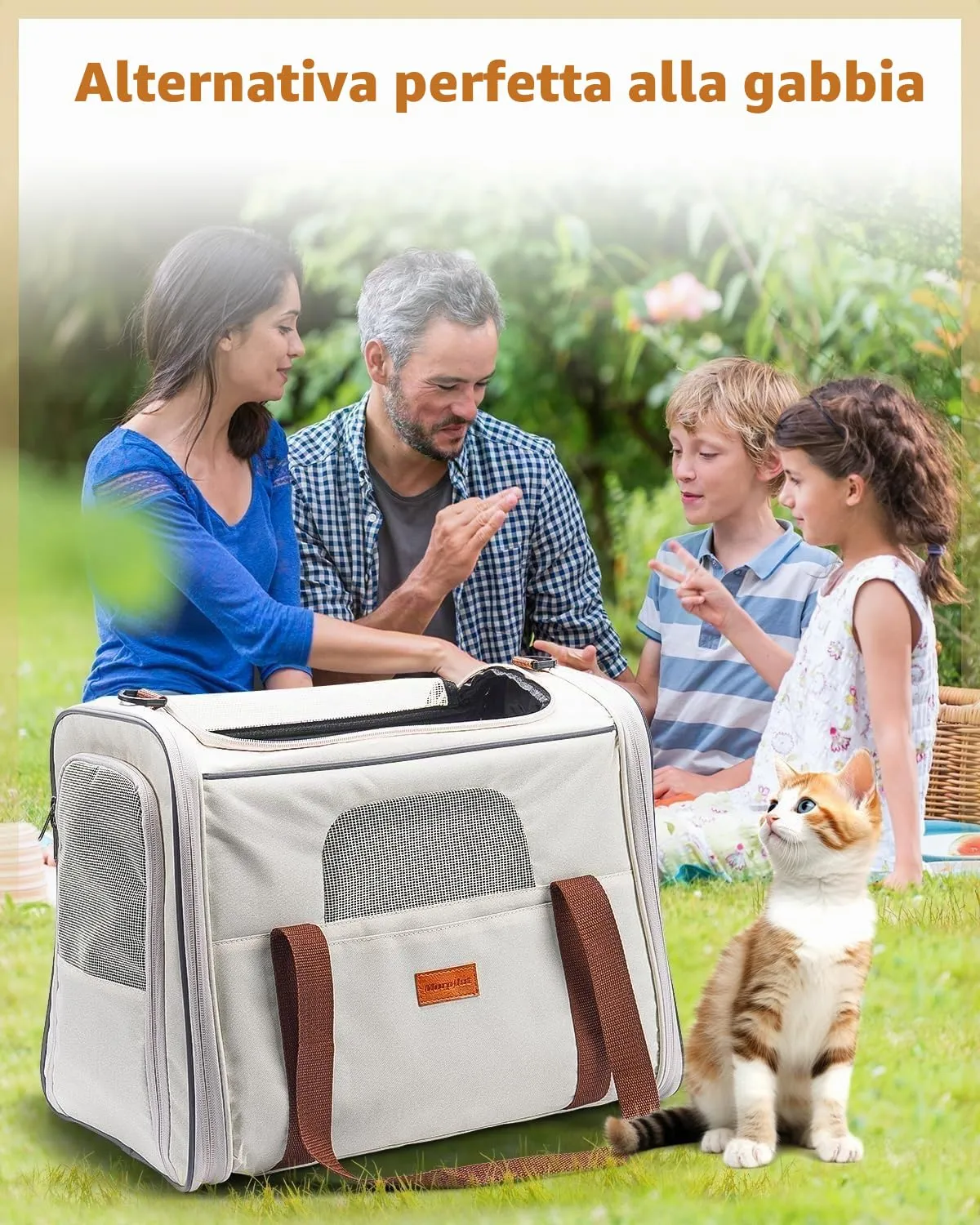 Morpilot Trasportino Trolley per Gatti e Cani con Manico Telescopico e Base Rimovibile, Beige chiaro, 44 x 28 x 35 cm - immagine 9
