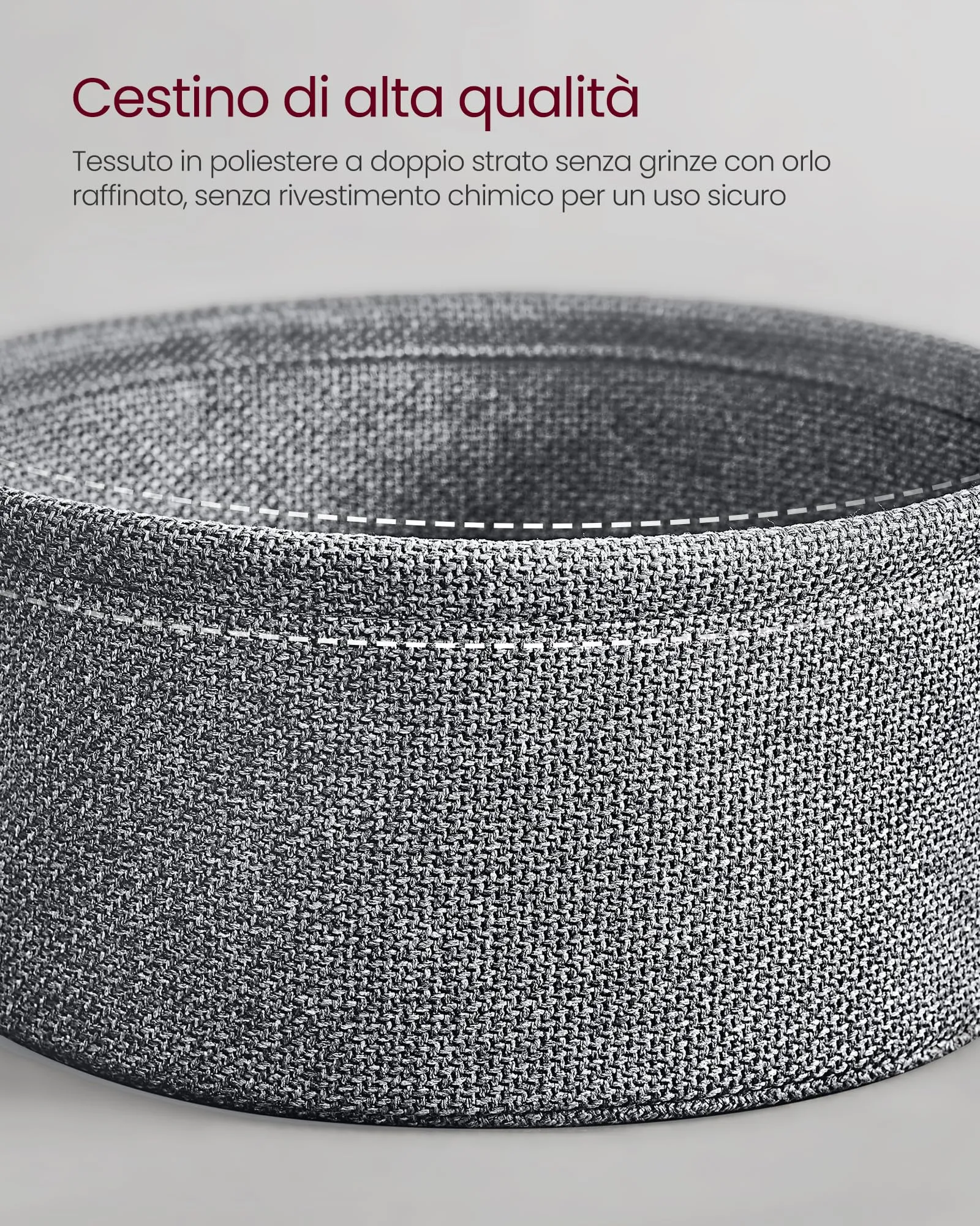 VASAGLE Tavolino Rotondo con Cestino in Tessuto e Multipresa, Grigio Tortora e Grigio Ardesia, 45 x 50 cm - immagine 7