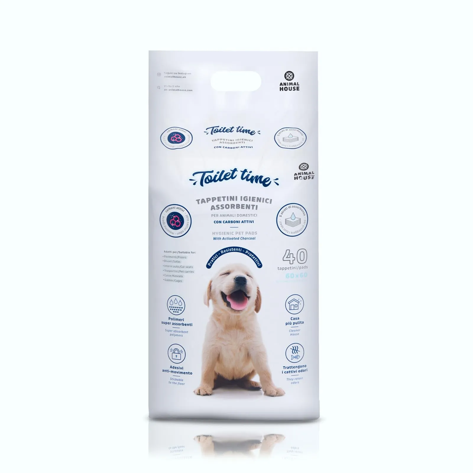 Animal House Tappetini Igienici Assorbenti al Carbone, 60x60 cm, 40 Pezzi - immagine 1