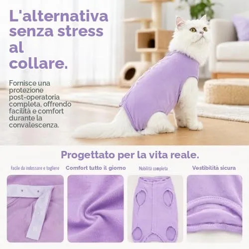 Naapesi Tuta da Recupero Gatto Post Operatorio Anti-Leccamento, Taglia M - immagine 4