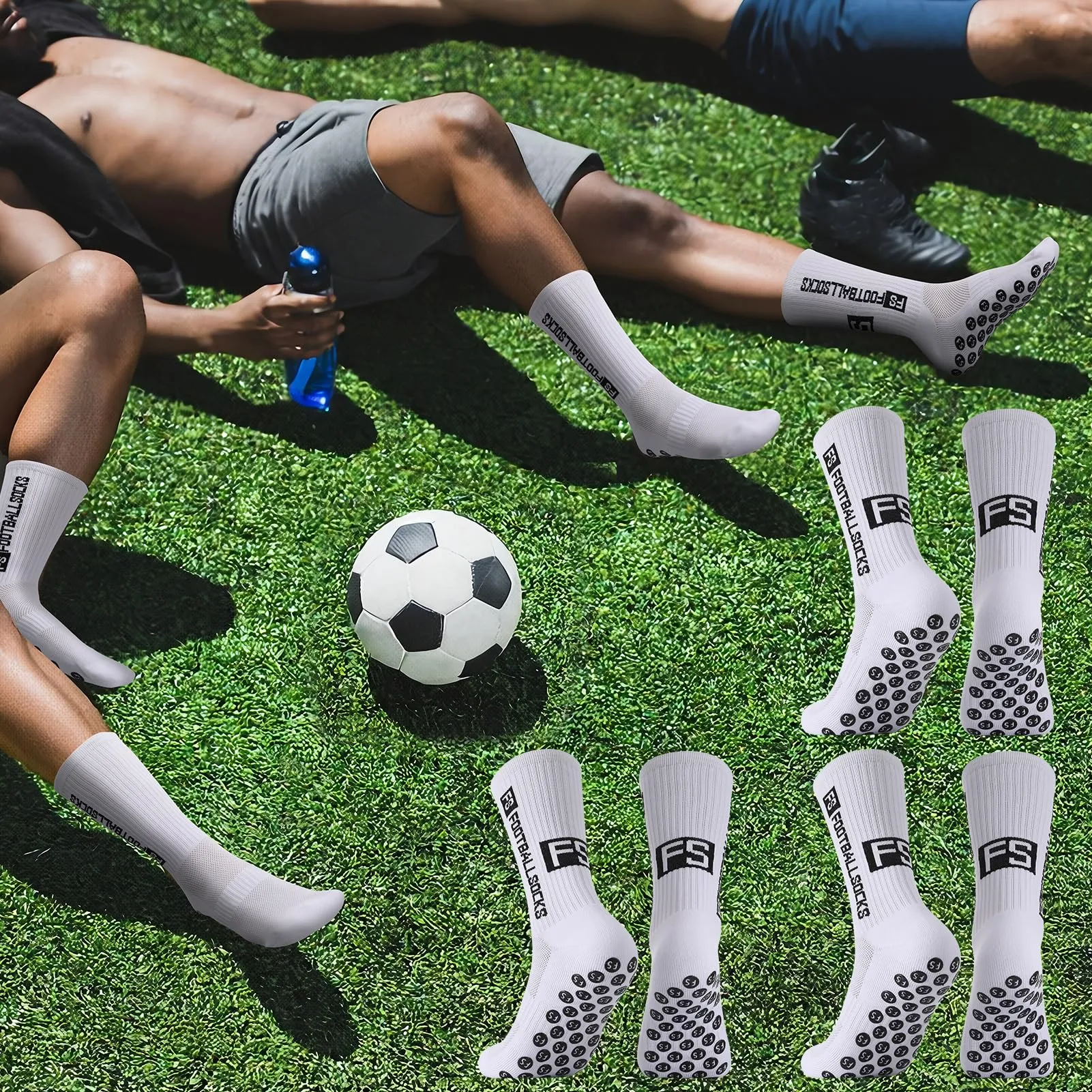Utensilsto Calzini da calcio antiscivolo e traspiranti, 3 paia, bianco, 45-49 - immagine 2