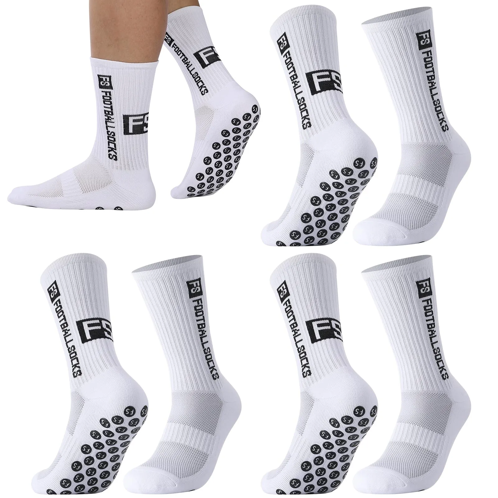 Utensilsto Calzini da calcio antiscivolo e traspiranti, 3 paia, bianco, 45-49 - immagine 9