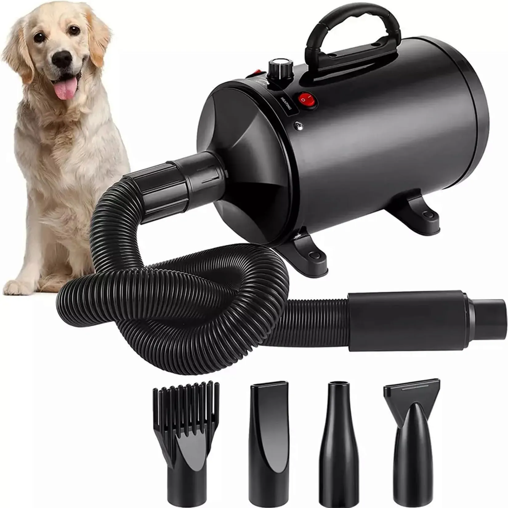 Memows Soffiatore Asciugacapelli per Cani 2800W con 4 Ugelli, Velocità e Temperatura Regolabili, Nero - immagine 1