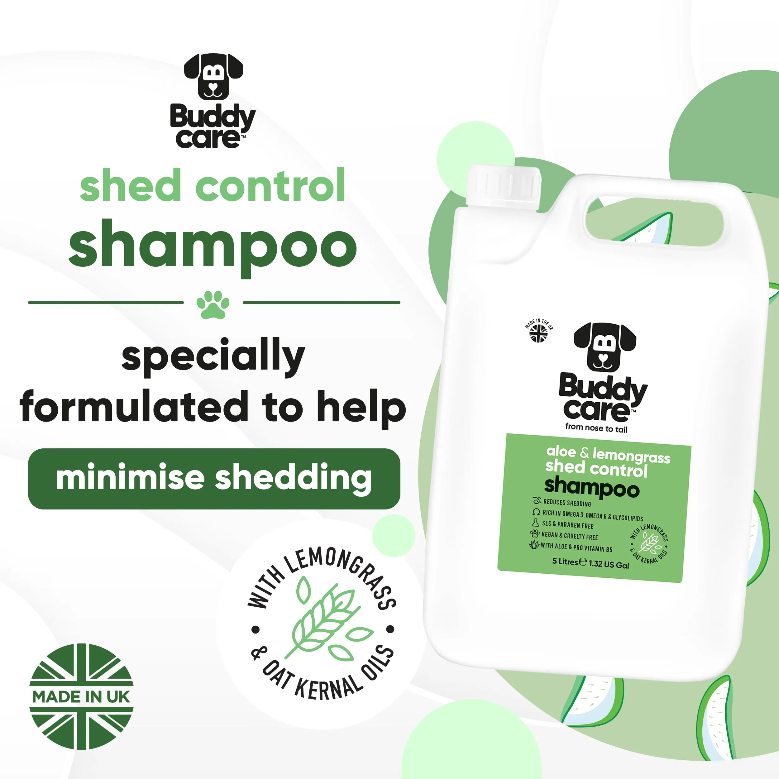 Buddycare Shampoo Shed Control per cani con Aloe Vera, Citronella e Pro Vitamina B5, 5L - immagine 2