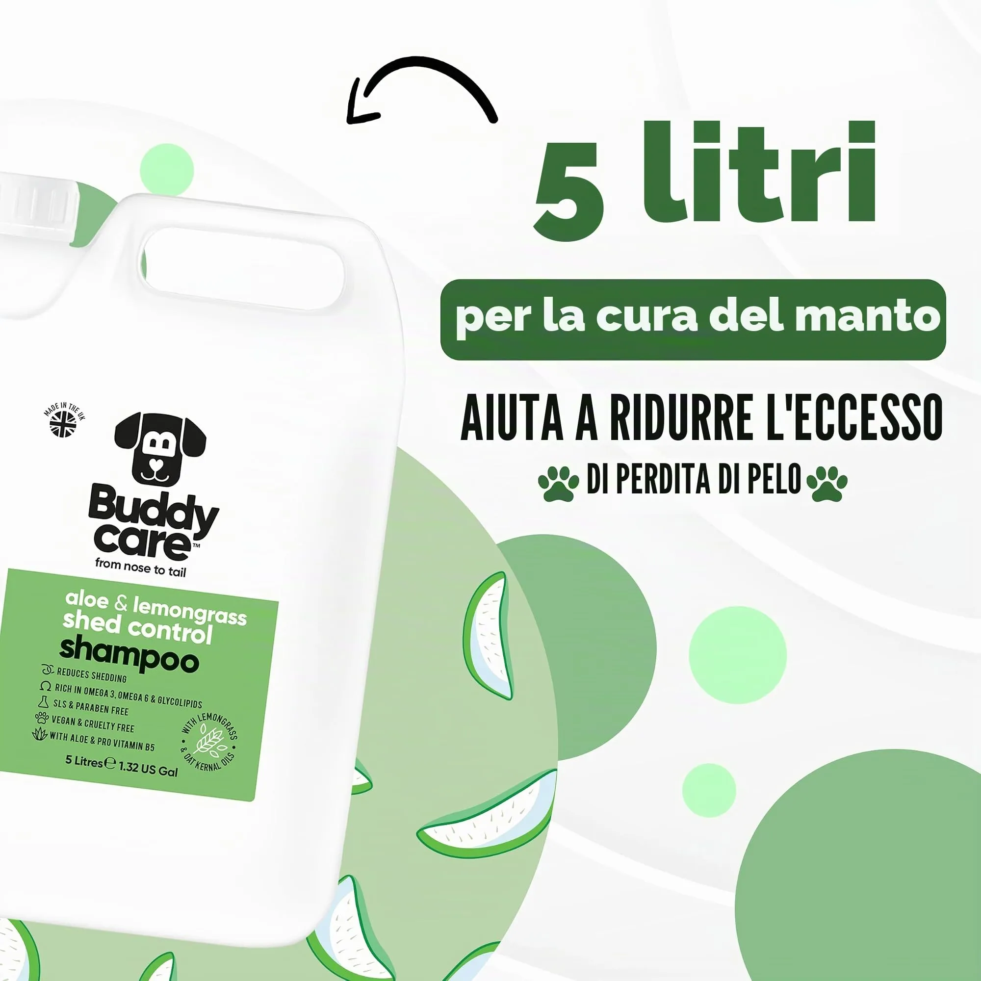 Buddycare Shampoo Shed Control per cani con Aloe Vera, Citronella e Pro Vitamina B5, 5L - immagine 6