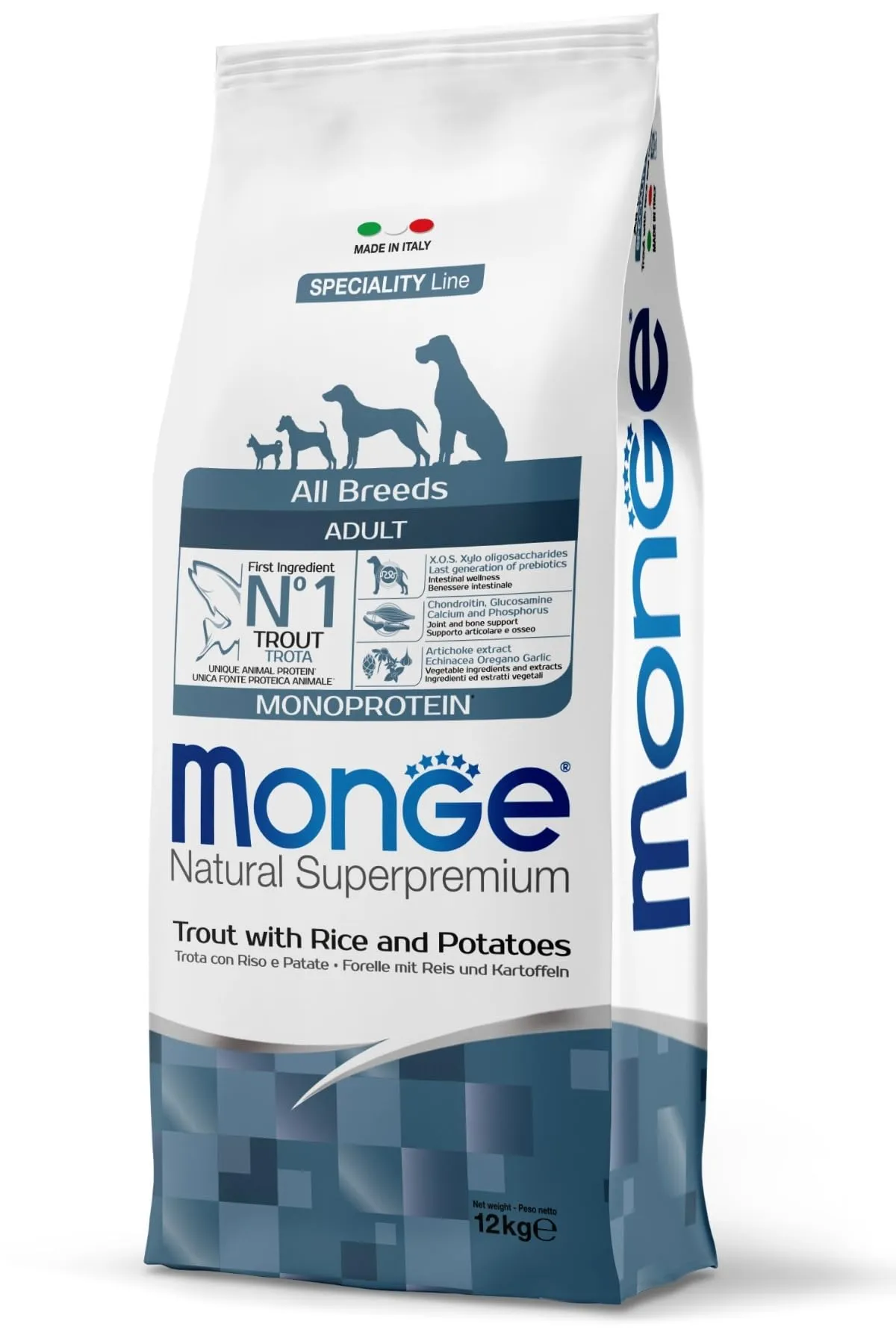 Monge Natural Superpremium Adult Trota, Riso e Patate cibo per cani per tutte le razze, 12 kg - immagine 1
