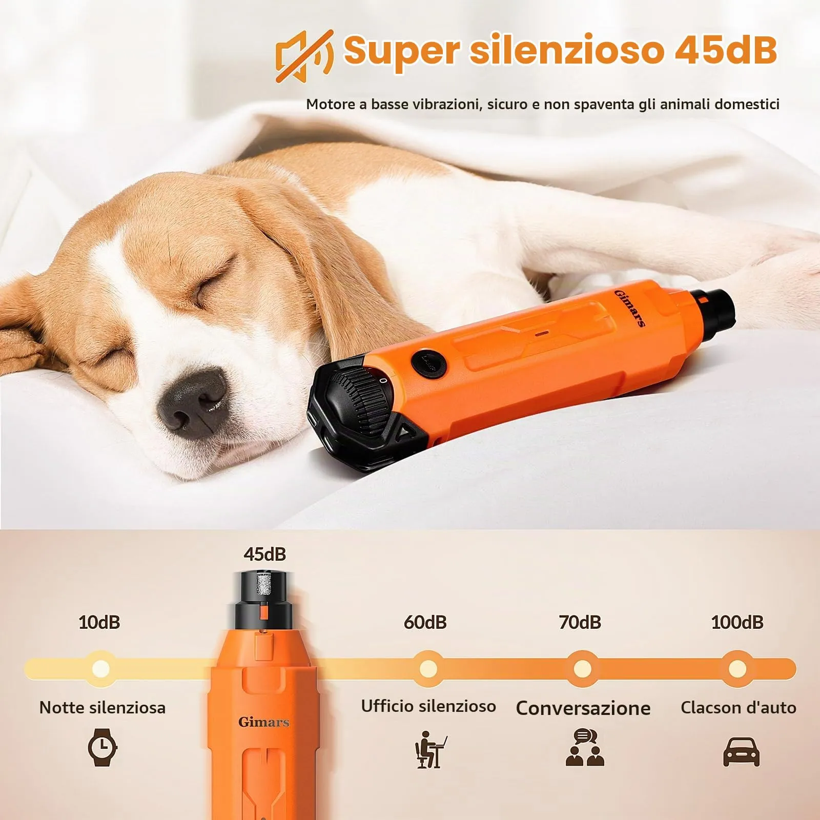 Gimars Tagliaunghie Elettrico per Cani, 6 velocità, Luce LED, Ricaricabile USB, 3 Porte, Arancia - immagine 7