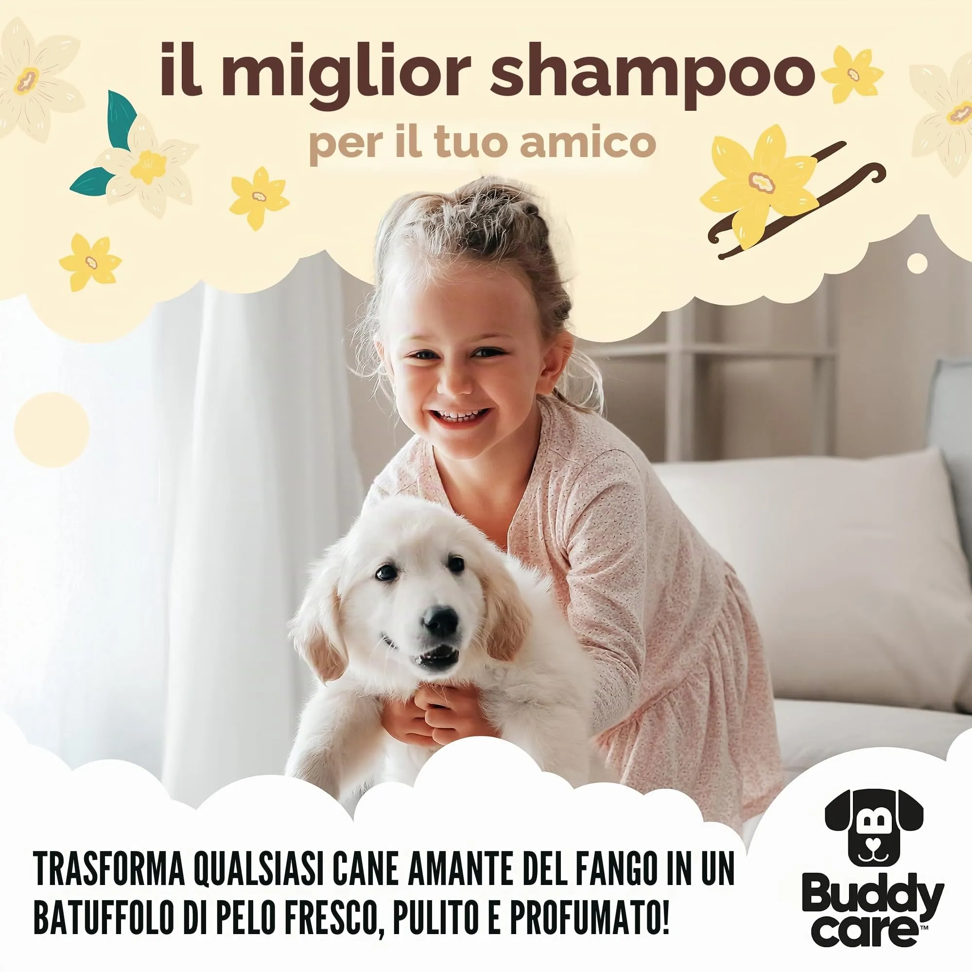 Buddycare Shampoo per Cani alla Vaniglia e Burro di Karité con Aloe Vera e Pro-vitamina B5, 1000 ml - immagine 7
